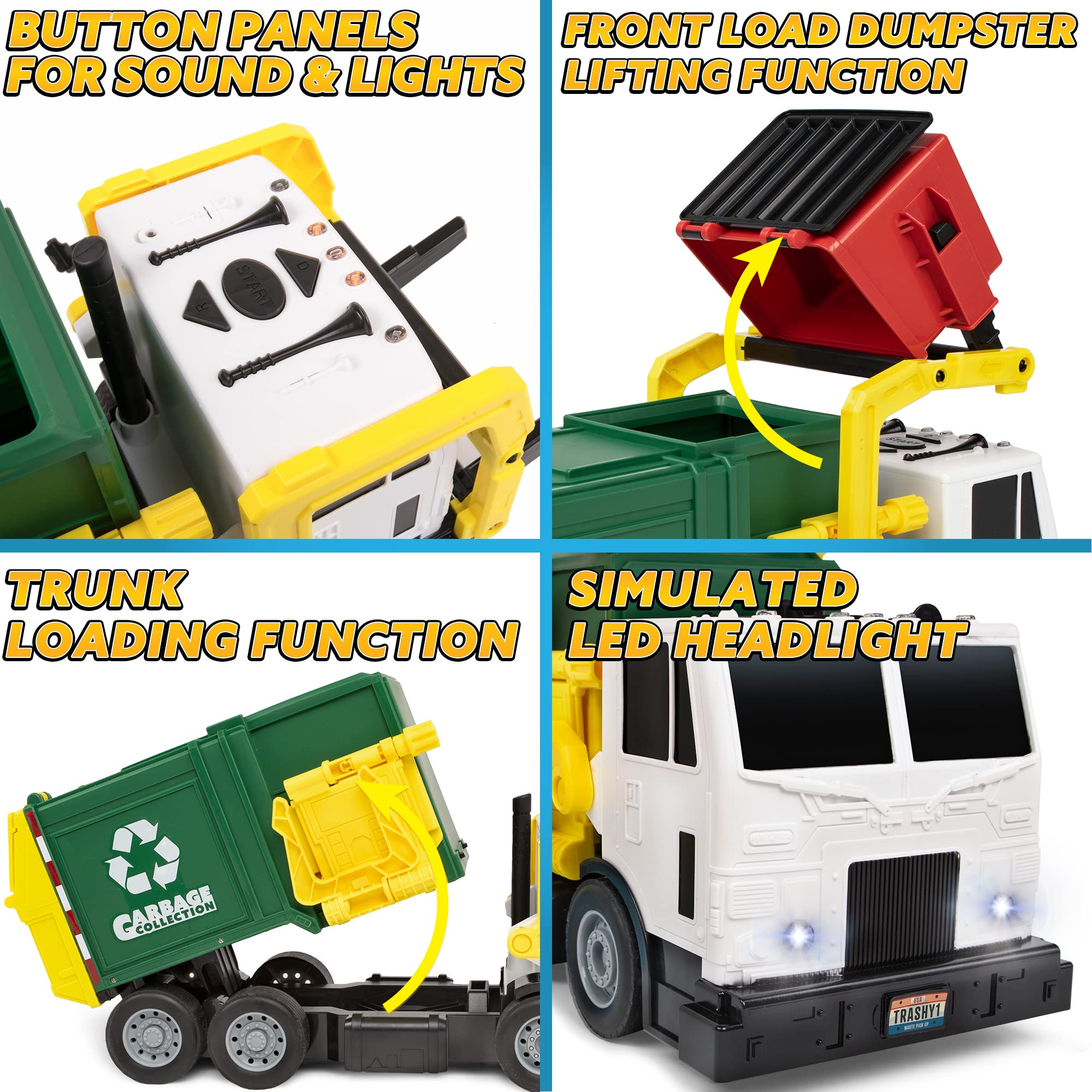 JOYIN Large Friction Powered Garbage Truck Toy Set, Includes Dumpster, Trash Bins, and Learning Cards for Kids, Boy Toys Birthday Gift for Boys Girls Kids Toddler Gift of Easter Basket Stuffers