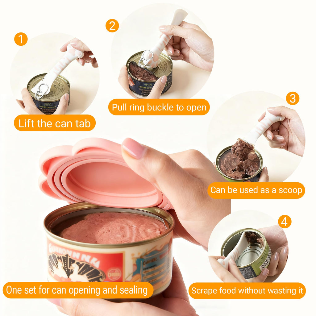 Ydeer Pet Food Can Lids And Spoon,2 Pack Pet Food Can Covers, One Fit 3 Standard Size Cans,For Dog And Cat Food Cans,Grey,Pink