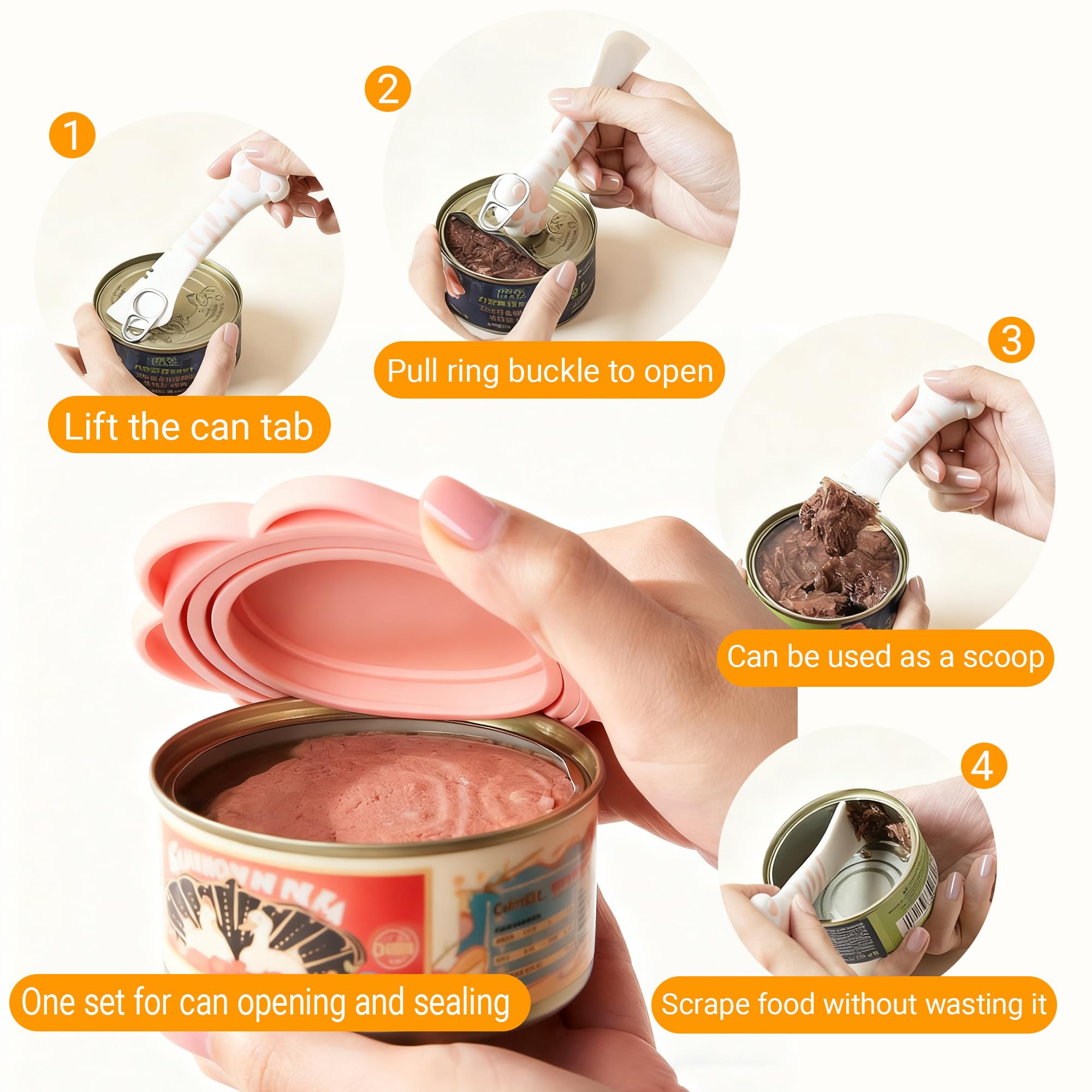 Ydeer Pet Food Can Lids And Spoon,2 Pack Pet Food Can Covers, One Fit 3 Standard Size Cans,For Dog And Cat Food Cans,Grey,Pink