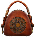 Zhuoliang Genuine Leather Pocketbooks for Women, Retro Organizer Top Handle Satchel Totem Leather Handbag Ladies