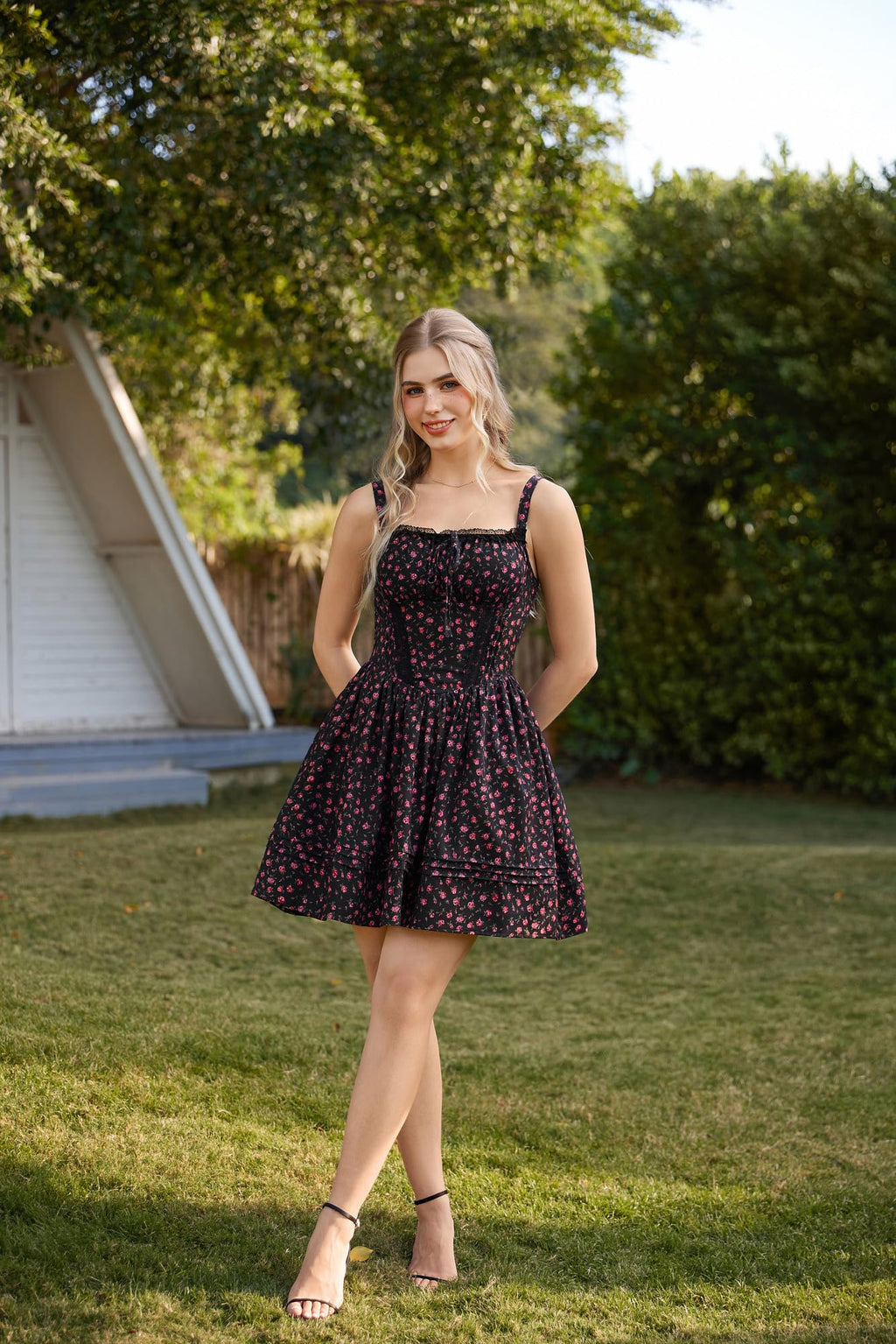 Scarlet Darkness Floral Corset Dress Summer Mini Dresses for Women Teens 2026 Graduation Sundress Black Floral L