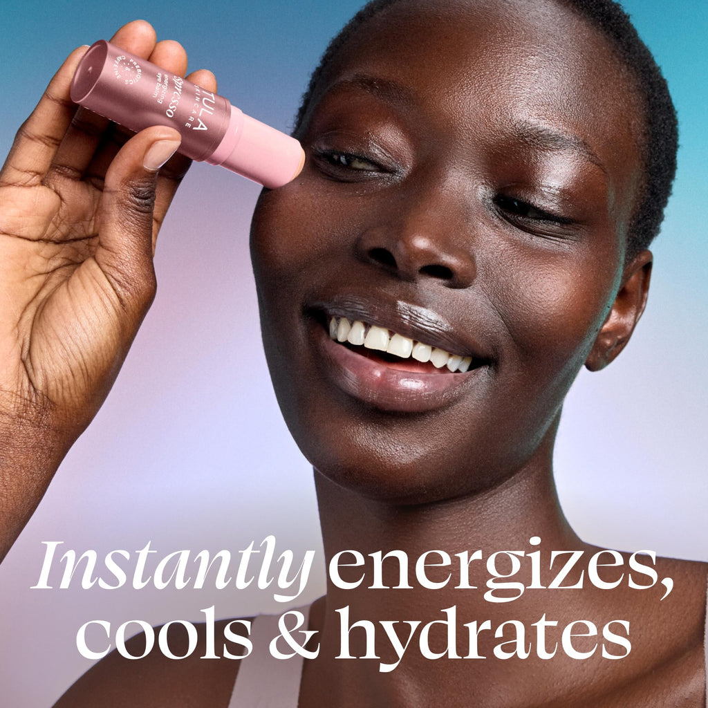 TULA Skin Care Spresso Energizing Eye Balm, Rose Glow - Energizing & Hydrating Caffeine Under Eye Treatment for Dark Circles, Portable and Perfect to Use On-the-go, 0.35 oz.