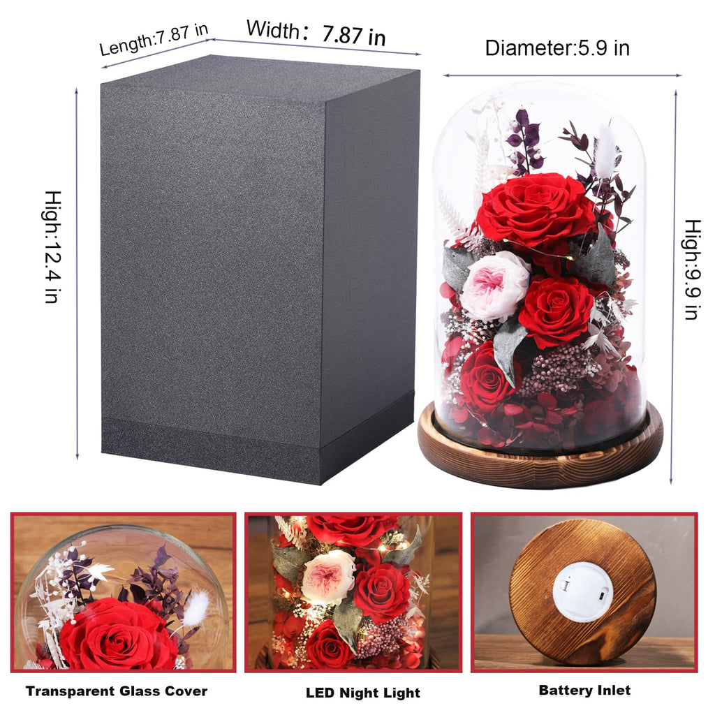 lovenfold Flowers for Delivery Preserved flowers Rose in Glass Dome,Red Rose Forever Flowers Birthday Gifts for Women Mom Grandma Friend Valentines Gifts,Home Decor