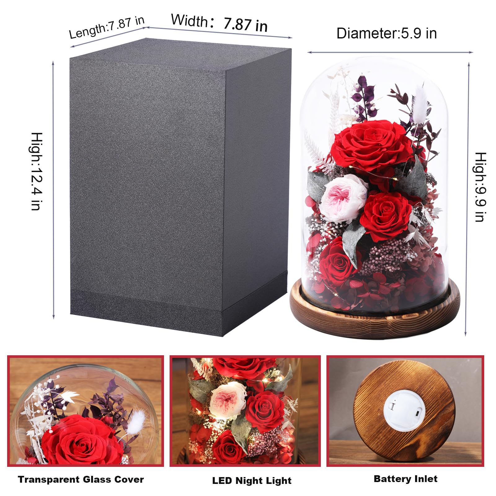 lovenfold Flowers for Delivery Preserved flowers Rose in Glass Dome,Red Rose Forever Flowers Birthday Gifts for Women Mom Grandma Friend Valentines Gifts,Home Decor