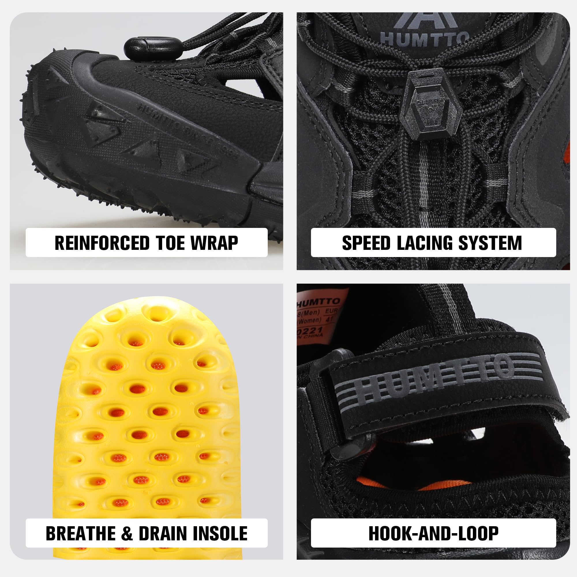 HUMTTO Men's Amphibious Closed Toe Hiking Sandals Quick-Dry Water Shoes Non-Slip Athletic Adjustable Outdoor Fisherman Beach Summer Walking Travel Shoe 10.5 Black