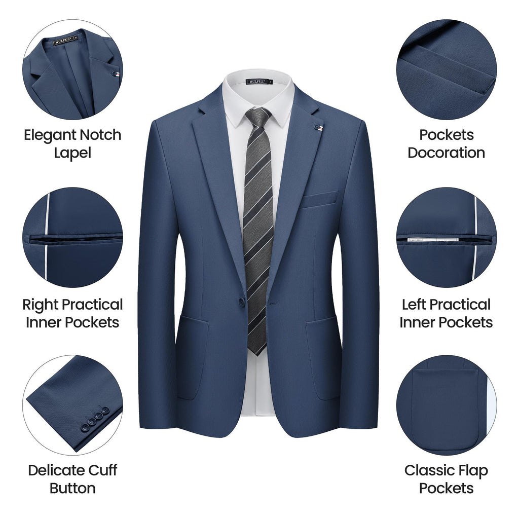 WULFUL Men's 2 Piece Slim Fit Suit Set One Button Blazer Jacket Pants Set Navy