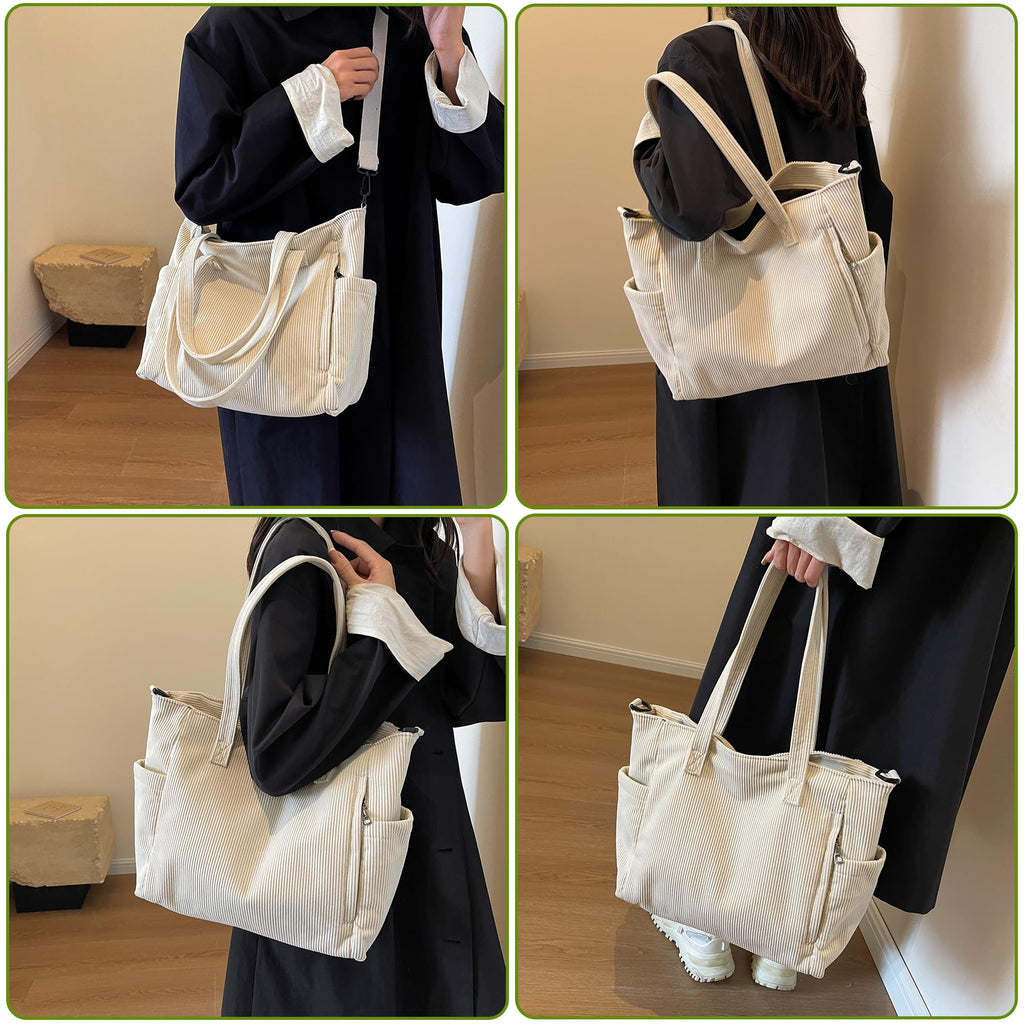 Makukke Corduroy Totes Bag Women - Shoulder Hobo Bag Handbags Crossbody Bag Shopping Purses (Ribbon)