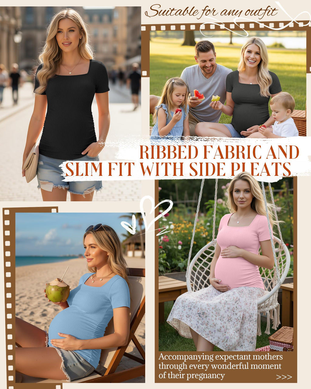 Huukeay 4 Pack Women's Short Sleeve Maternity Shirts, Small, 4-Color