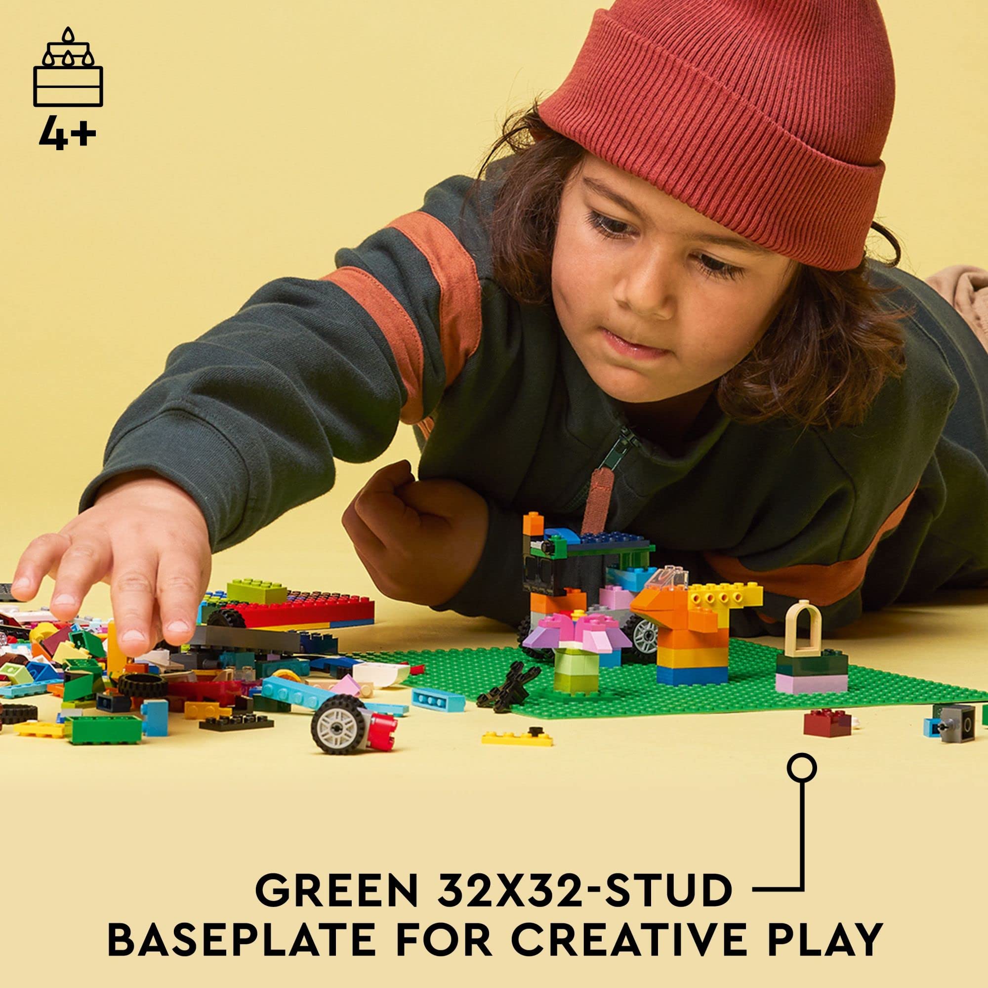 LEGO Classic Green Baseplate, Square 32x32 Stud Foundation to Build, Play, and Display Brick Creations, Great for Grassy Nature Landscapes, 11023, 4+