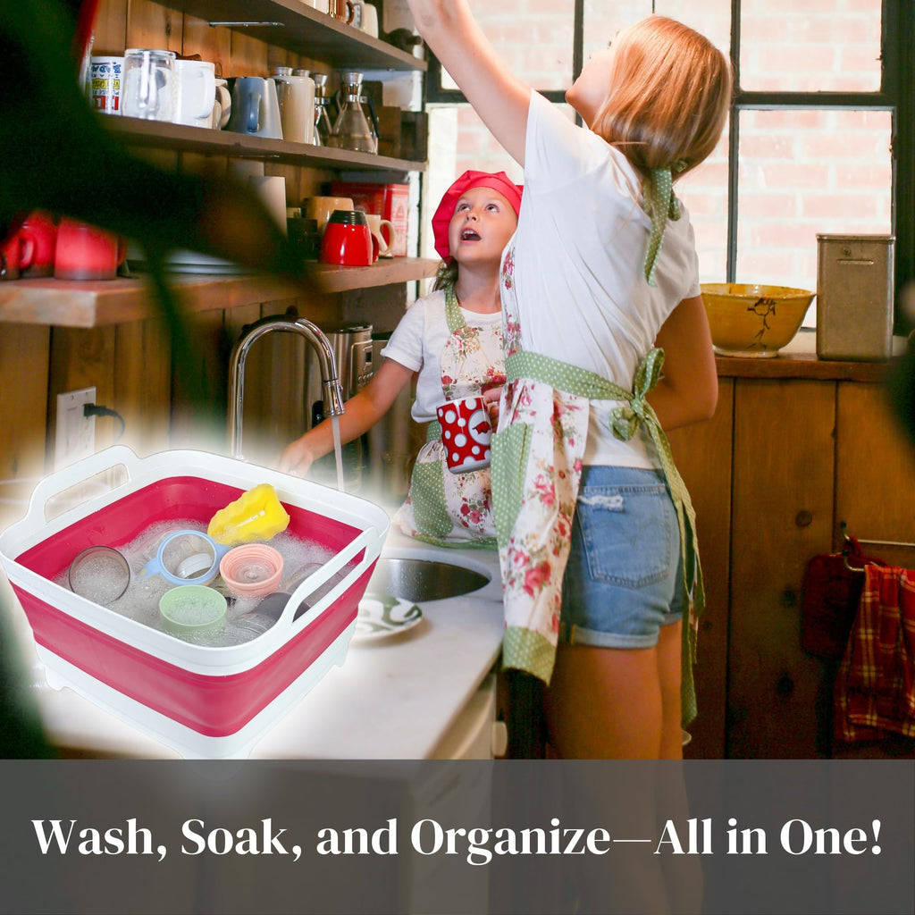 GIMWA Collapsible Wash Basin for Baby Bottles - 2.4 Gallons Portable Dish Basin for RV Camping Sink, Space-Saving Dish Tub For Bottle Washing (Viva Magenta)