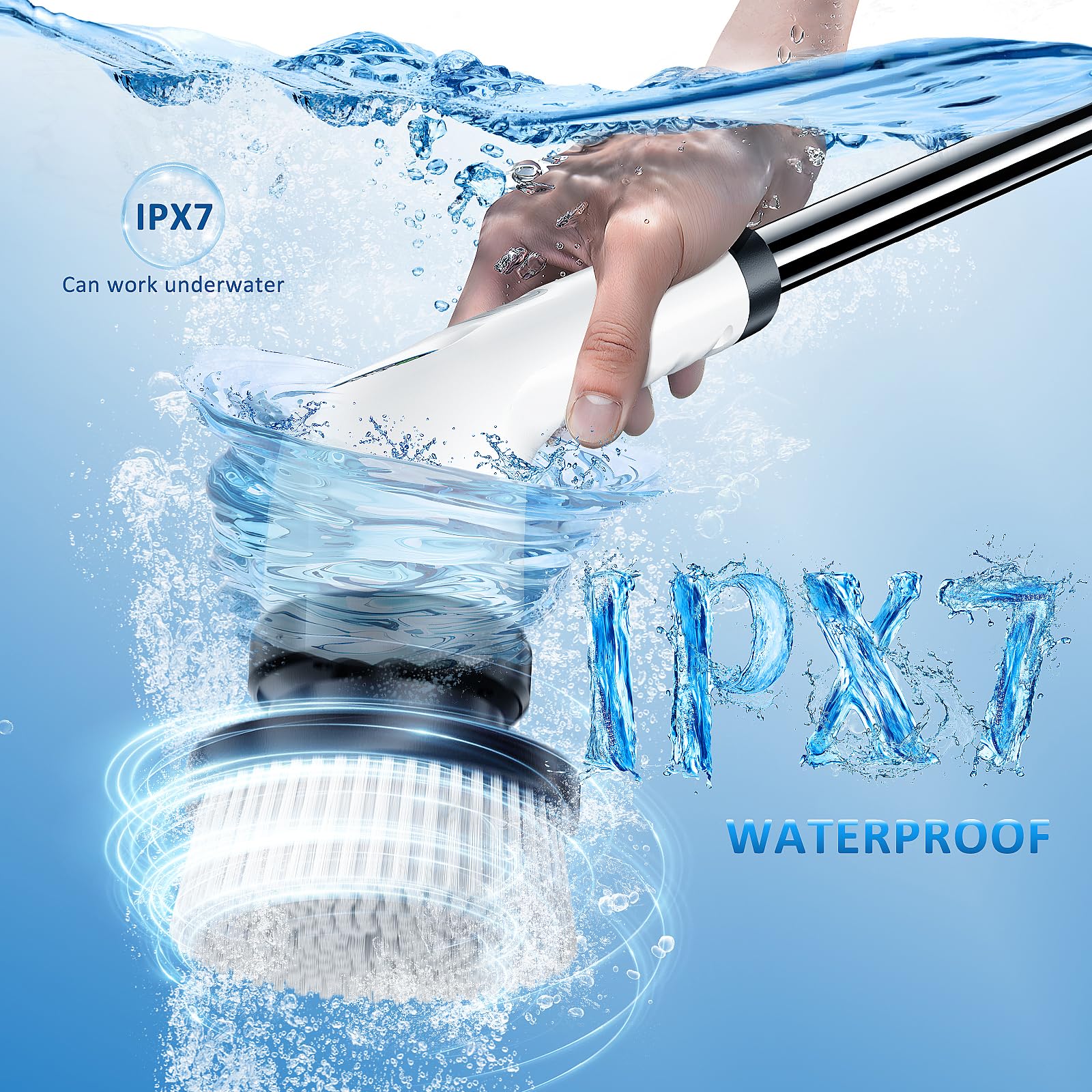 Electric Spin Scrubber Upgraded Battery with Extra-Long Runtime, IPX7 Waterproof Power Cleaner with 7 Brush Heads, 2 Speeds Adjustable Long Handle for Bathroom, Floor, Shower, Tile & Kitchen Cleaning