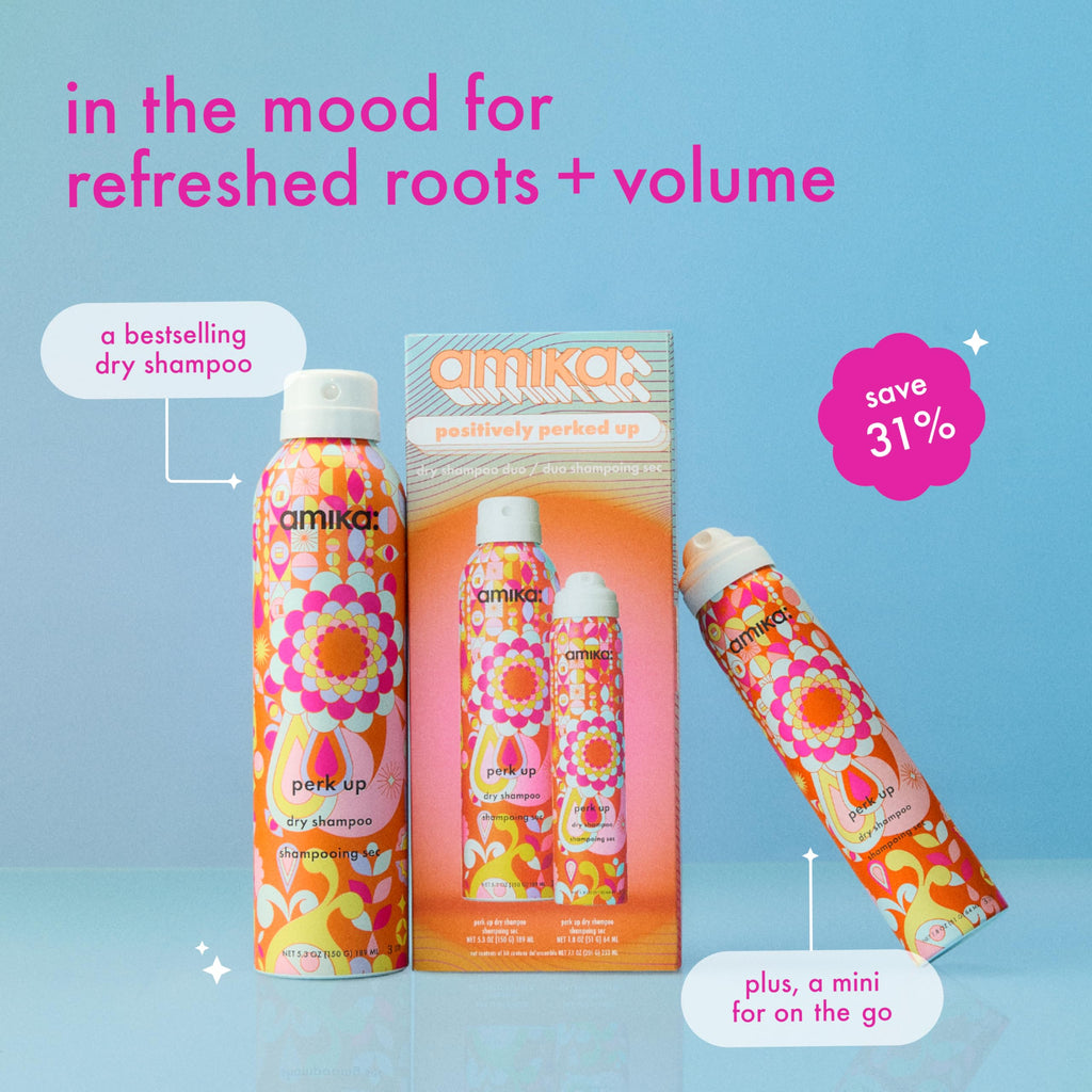 amika positively perked up dry shampoo duo | gift set for refreshing hair between wash days