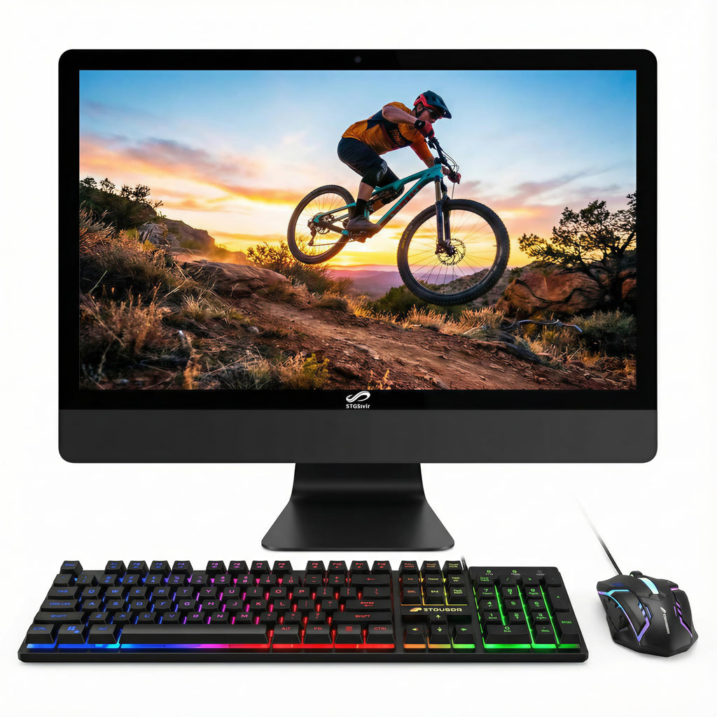 STGSivir All in One Desktop Computer, 22" FHD Display, Intel Core i5 up to 3.7GHz, 16GB RAM, 512GB SSD, WiFi, BT 5.0, RGB Keyboard & Mouse, Webcam, Windows 11 Home