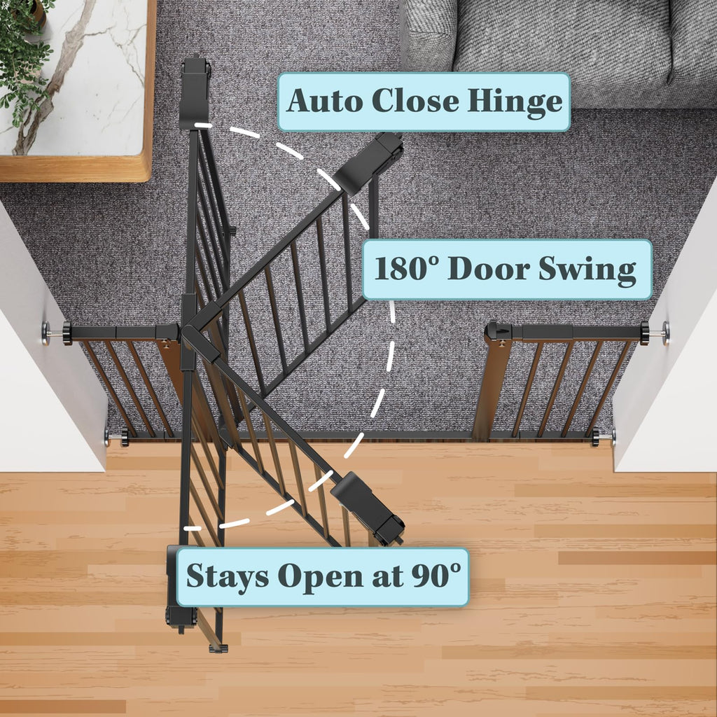 InnoTruth 36" Tall Baby Gate for Dogs, 29-39.6” Auto Close Safety Gate Crafted for Child Protection with 2.24" Slots, Dual-Lock Safety Design and Wall-Friendly, Black