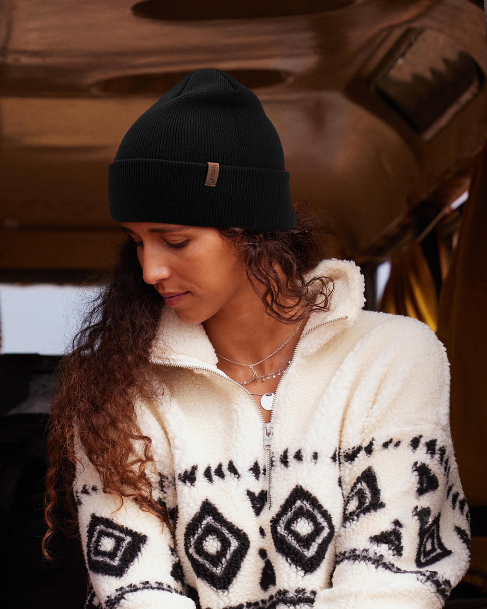 FURTALK Beanie for Men Women Cuffed Thick Knitted Unisex Winter Hat Beanies Skull Cap Gifts for Men Black