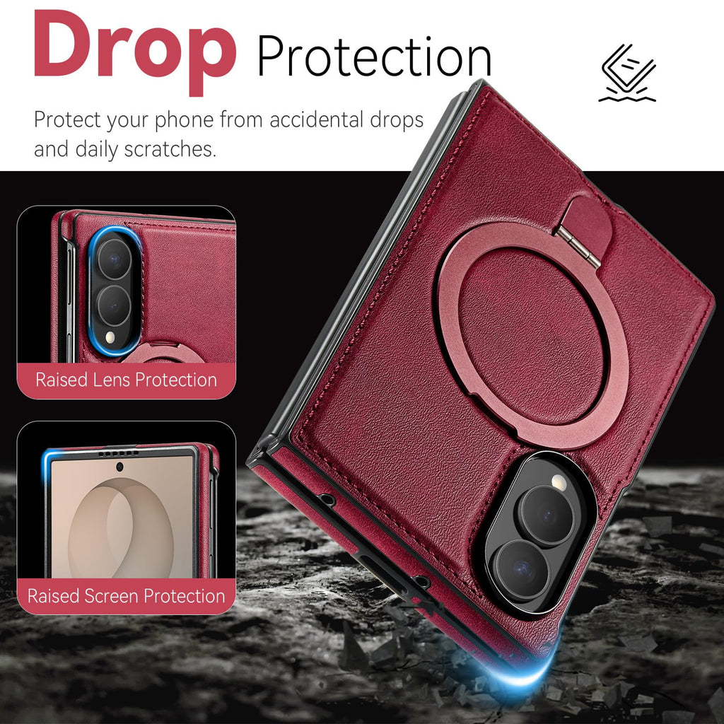 CHEEWADA for Galaxy Z Fold 8 Case with Stand Compatible with Magsafe, Red