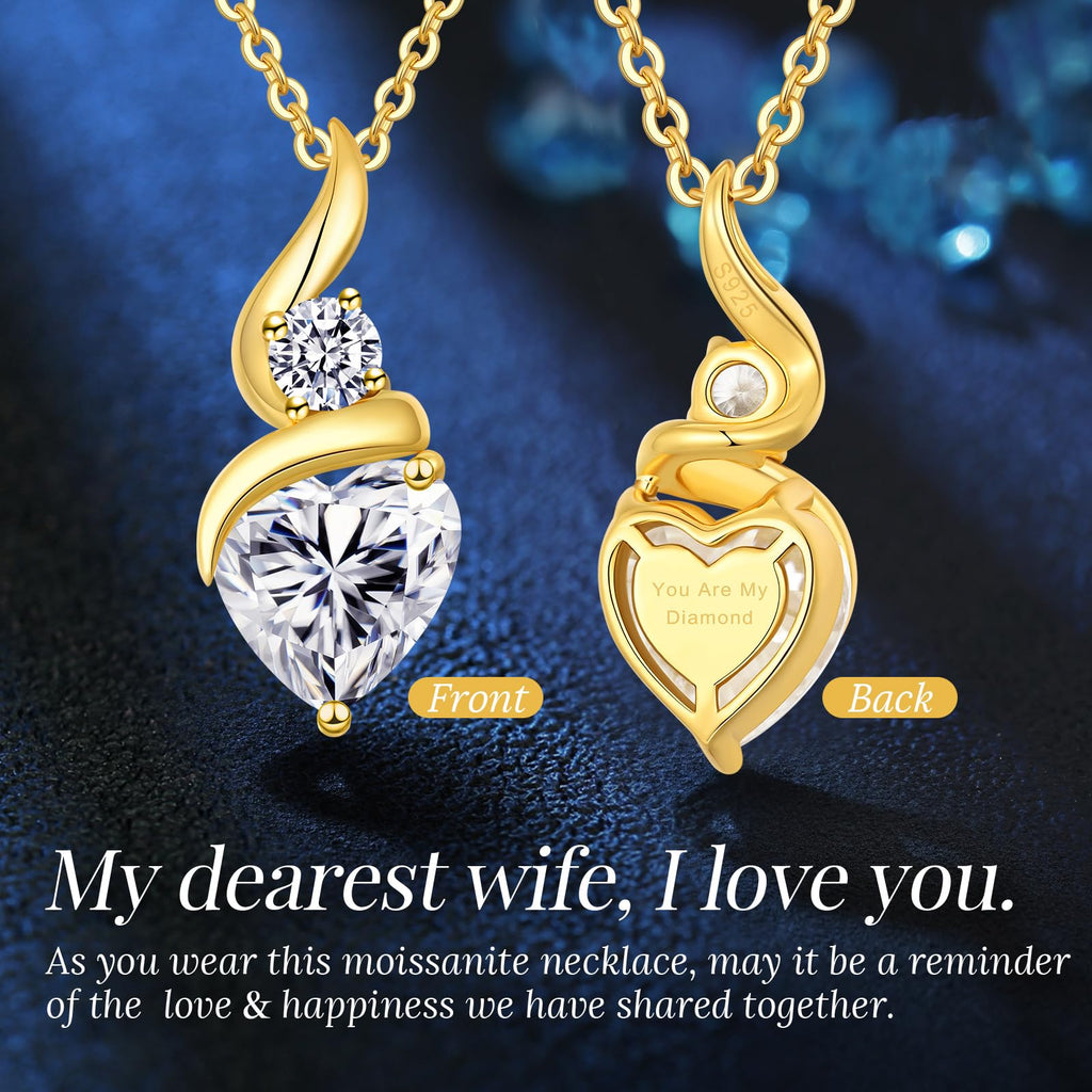 ANDSO Moissanite Necklaces for Women, 925 Sterling Silver Birthday Ideal Jewelry Gifts for Wife Girfriend Her (18K Gold-2 Carat)