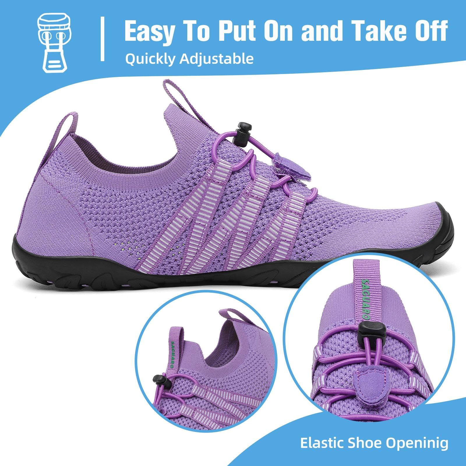 Mishansha Water Shoes for Women Men, Quick-Dry Barefoot Swim Shoes with Drainage Holes, Lightweight Aqua Shoe for Beach Pool River Boating Yoga Walking 8 Women/6.5 Men Light Purple