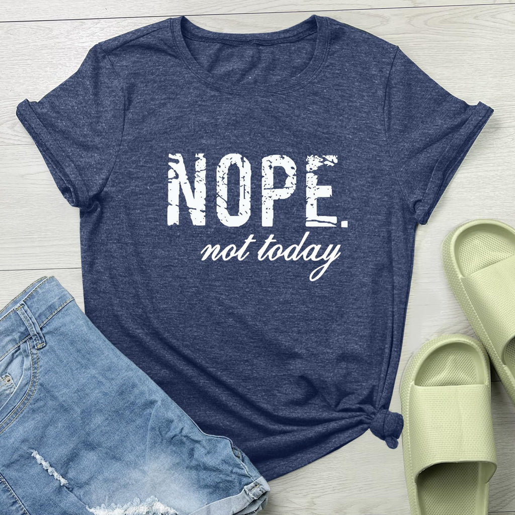 LOOKFACE Women Cute Tops Nope Summer Graphic Tees Heather Navy Medium