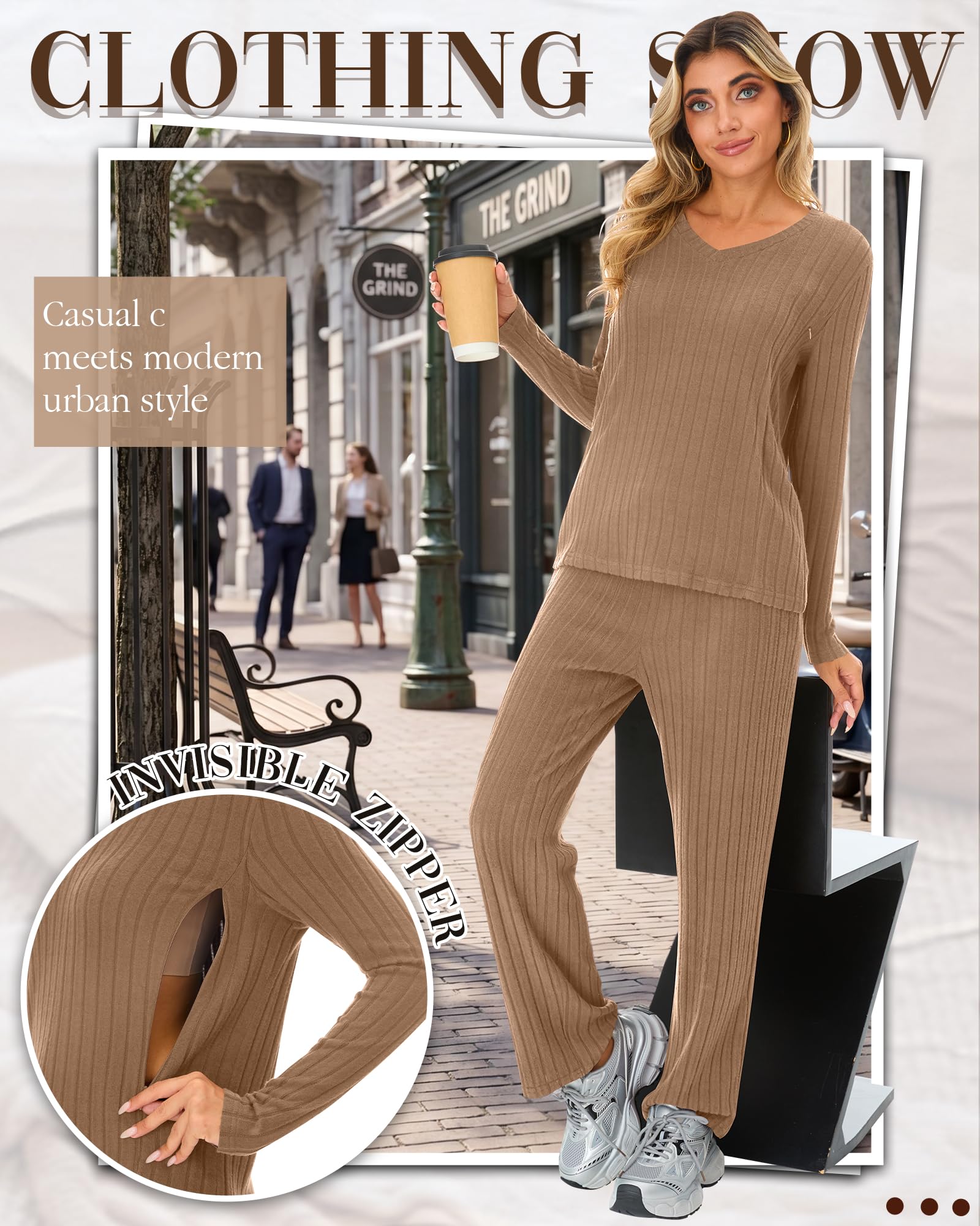 Huukeay 2 Piece Postpartum Nursing Sets, X-Large, Light Brown