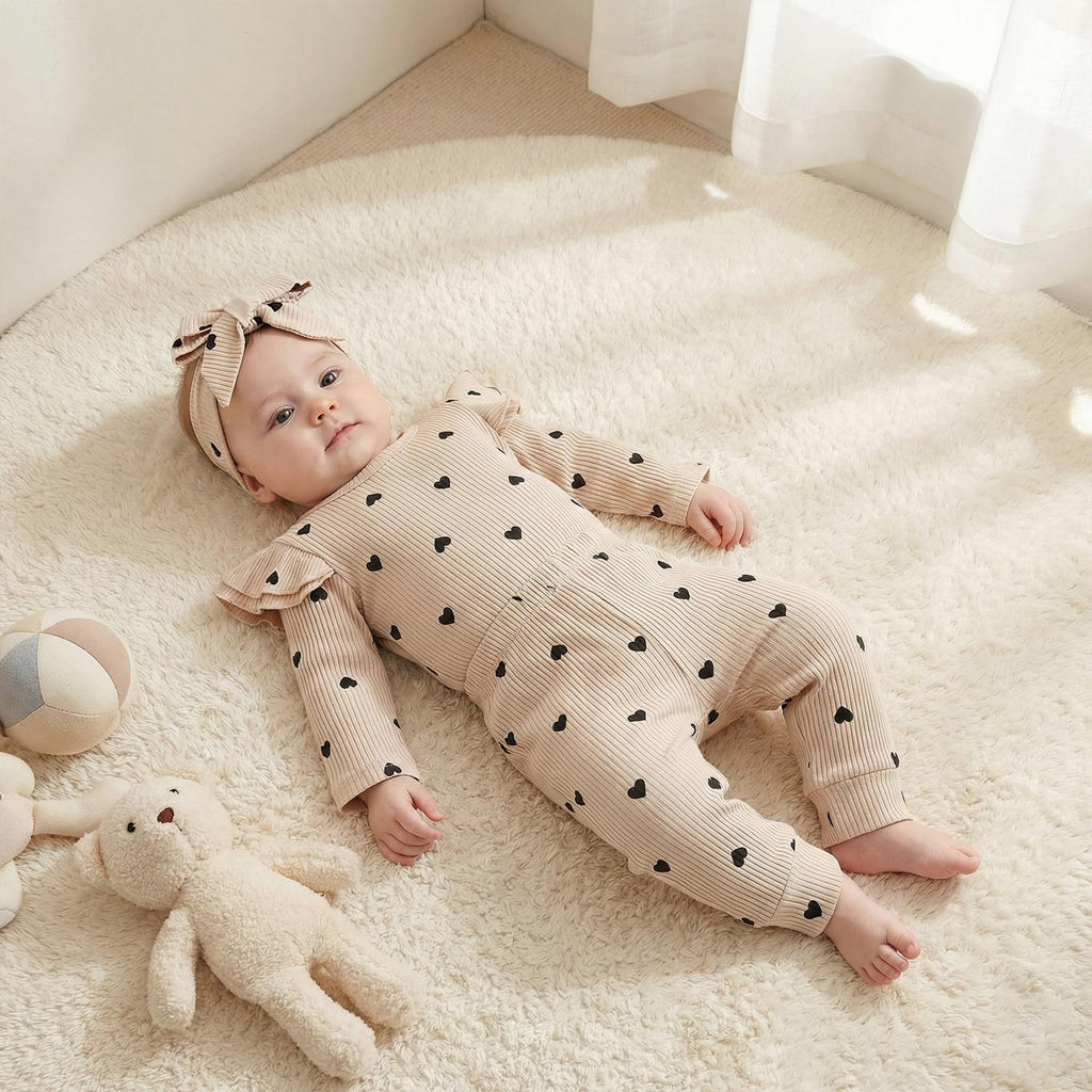 Fullfamous Infant Baby Girl Clothes Outfits,Fall Winter Romper Christmas Clothing Set 3-6 months Ecru Heart