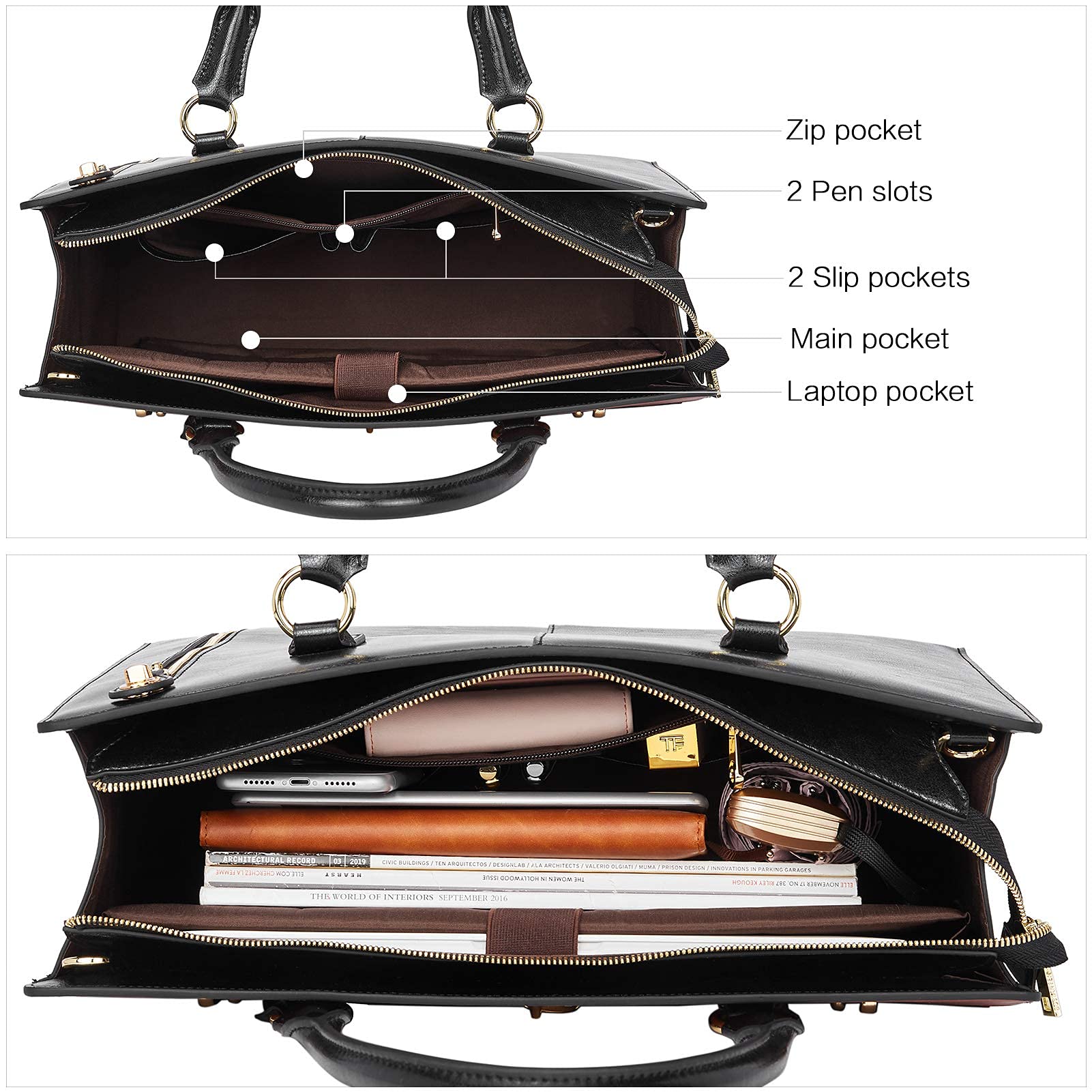 BOSTANTEN Briefcase for Women Laptop Bag for Women 15.6 Inch Computer Bag Leather Tote Designer Work Purse Stylish