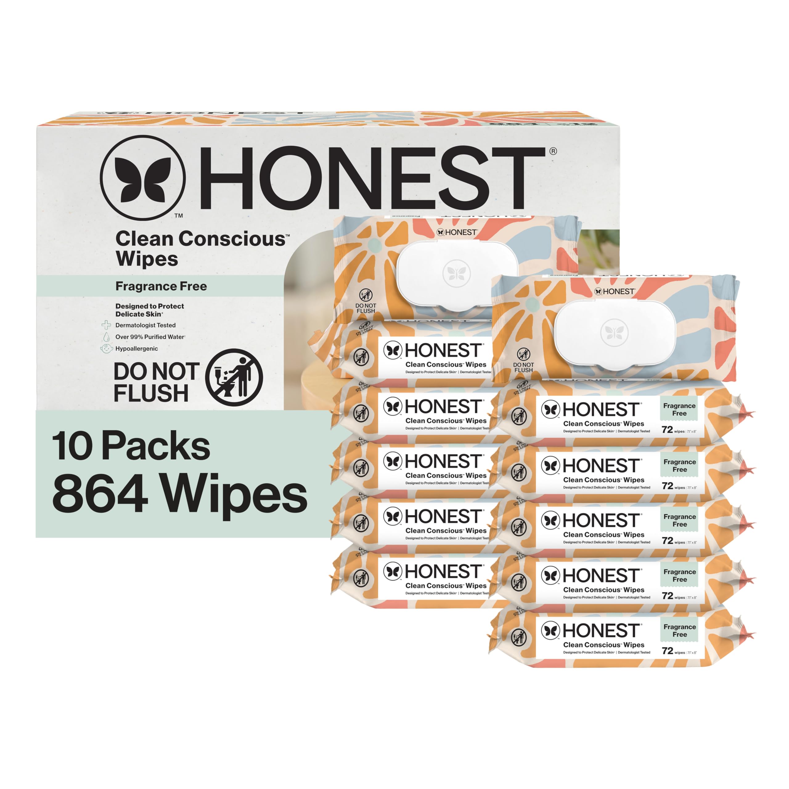 The Honest Company Hypoallergenic Multi-Use Baby Wipes for Sensitive Skin, Sunburst, 864 Count
