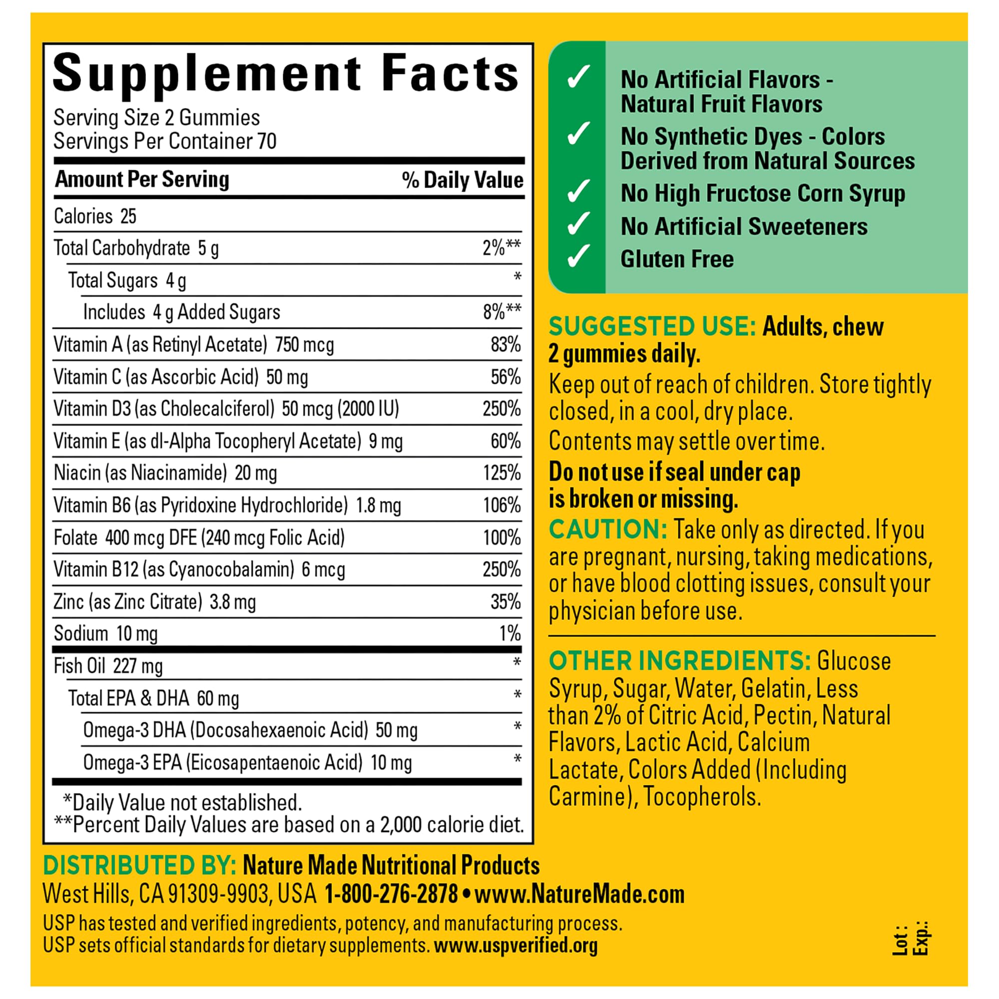 Nature Made Multivitamin + Omega-3, Multivitamin Gummies for Women and Men, Daily Nutritional Support, 140 Adult Gummy Vitamins & Minerals, 70 Day Supply