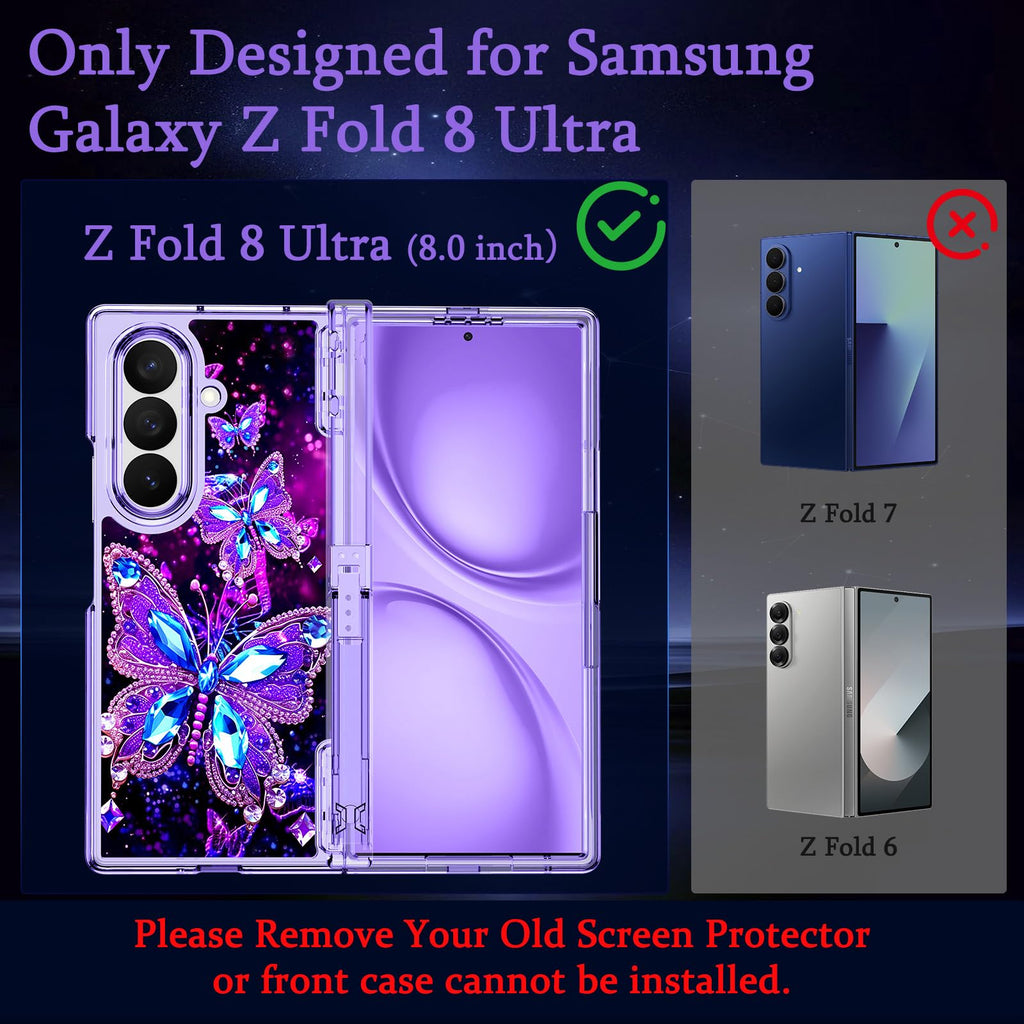 Miqala for Galaxy Z Fold 8 Ultra Case,[Glow in The Dark][Compatible with Magsafe][Hidden Stand][Built-in Screen Protector][Hinge Protection] Slim Case for Samsung Galaxy Z Fold 8 Ultra,Butterfly