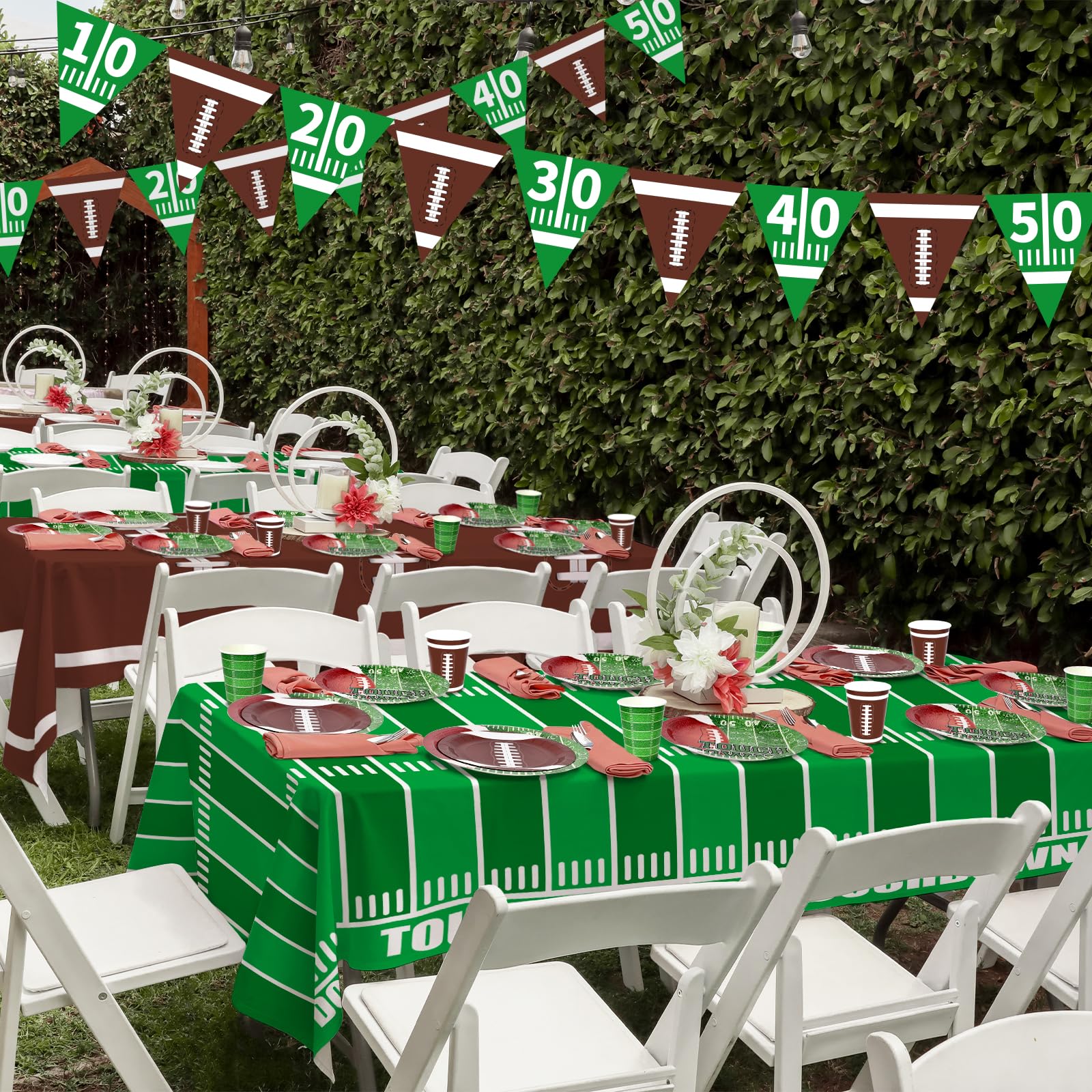 Gatherfun Football Party Decorations Disposable Tablecloth Plastic Touchdown Table Cover for Birthday Football Party Games Decoration 54 X 108Inch，2 Pack