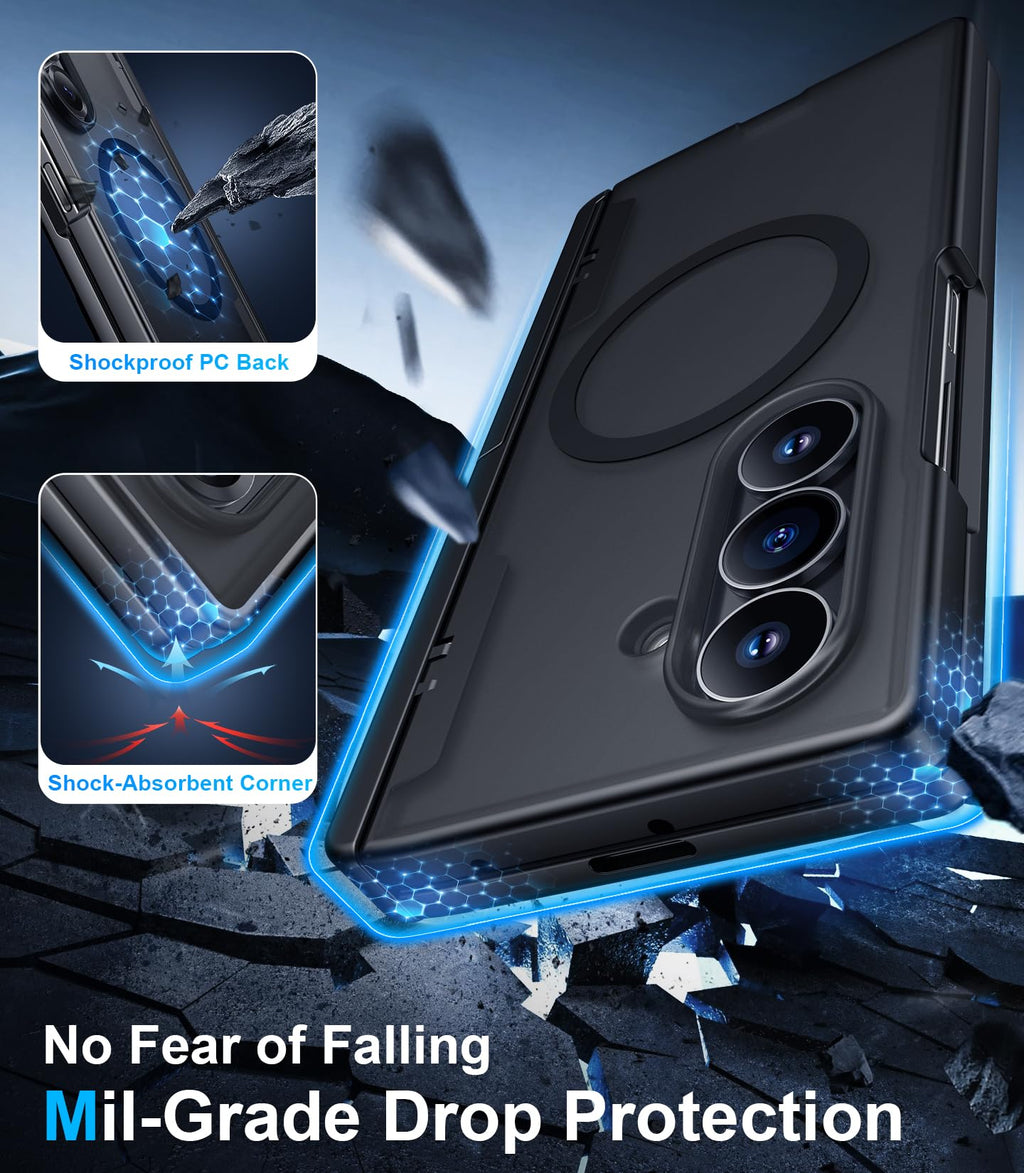 Temdan for Samsung Galaxy Z Fold 8 Ultra Case,[Compatible with MagSafe][Built-in HD Screen Protector & Kickstand][Hinge Protection] Translucent Matte Shockproof Phone Case for Z Fold 8 Ultra,Black