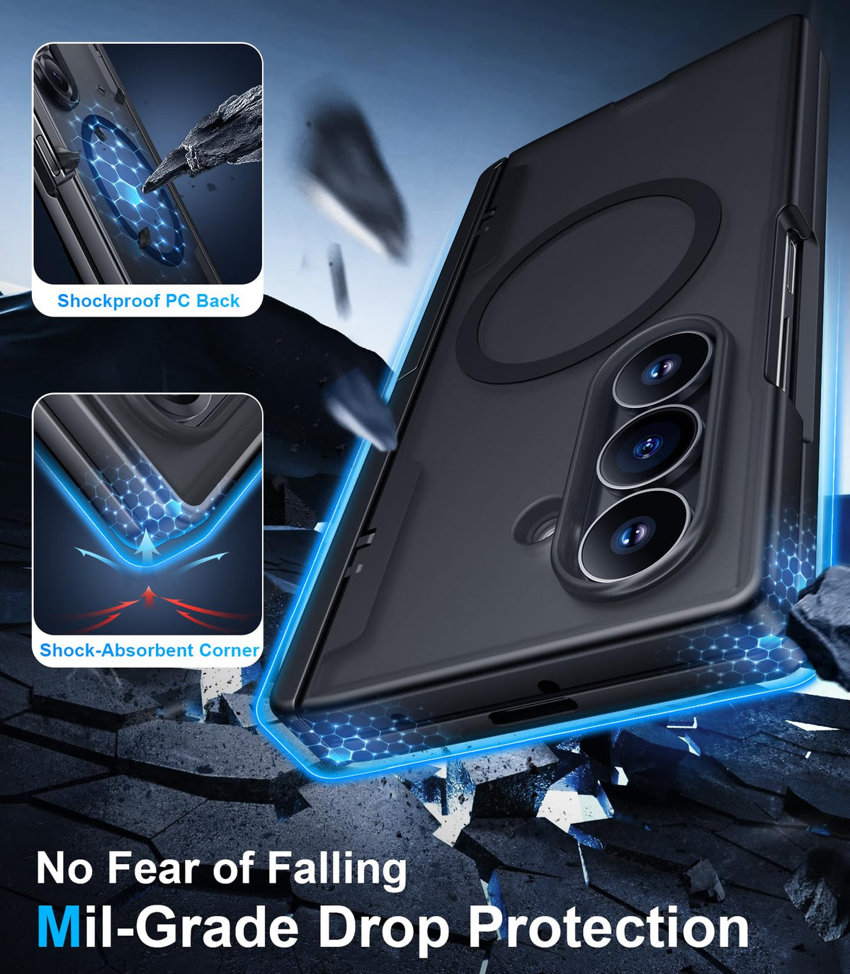 Temdan for Samsung Galaxy Z Fold 8 Ultra Case,[Compatible with MagSafe][Built-in HD Screen Protector & Kickstand][Hinge Protection] Translucent Matte Shockproof Phone Case for Z Fold 8 Ultra,Black