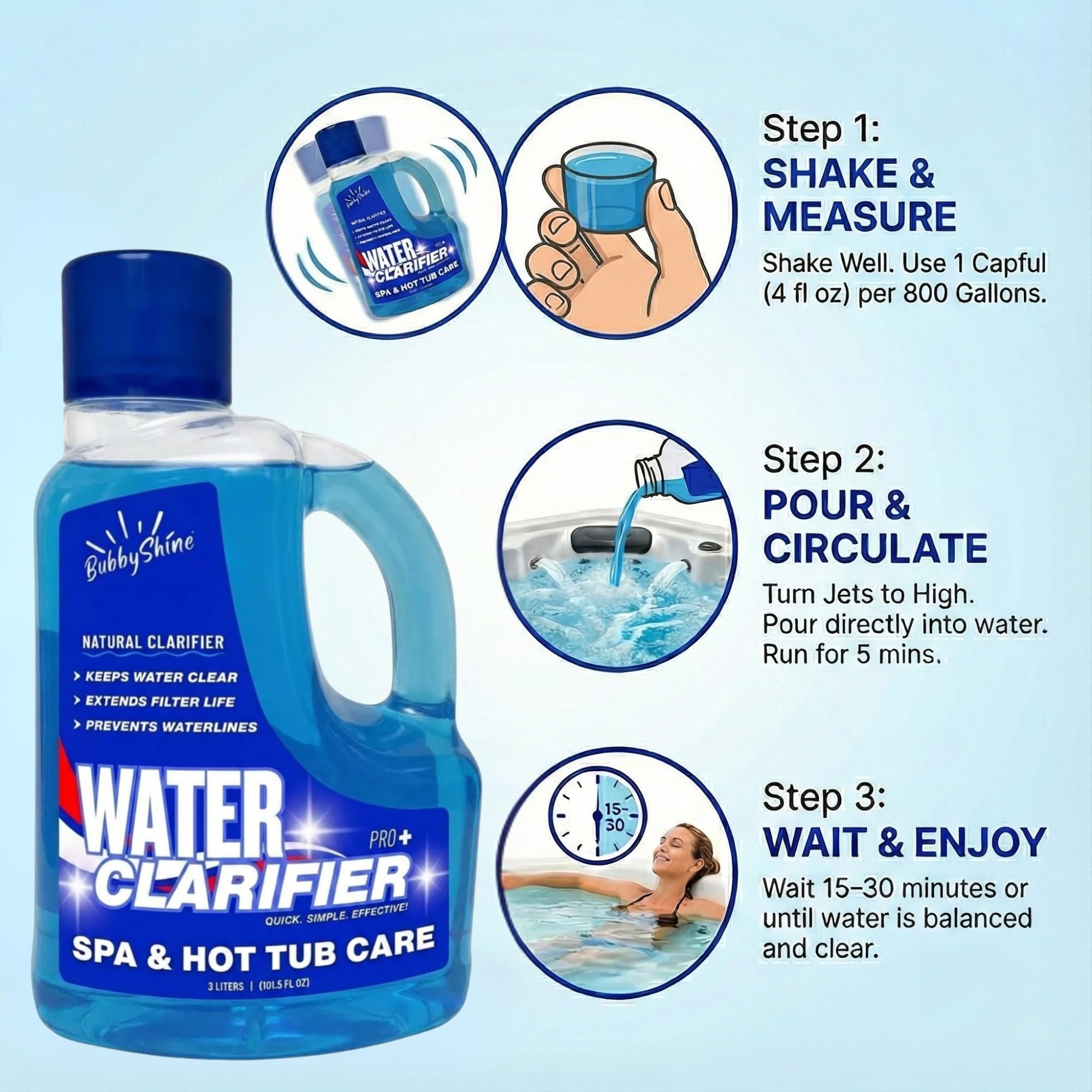 BubbyShine Hot Tub Clarifier, Hot Tub Water Clarifier, Spa Clarifier, 3 L
