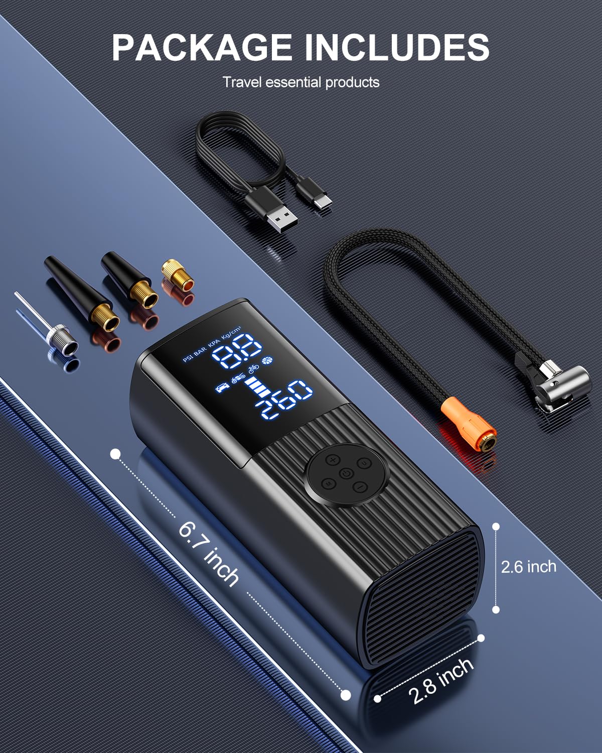 Hafuloky Tire Inflator Portable Air Compressor, 180PSI Cordless Air Pump with Digital Gauge, LED Light and Auto Shut-Off Function, 3X Faster Air Compressor for Car, Motorcycle, Bicycle, Ball