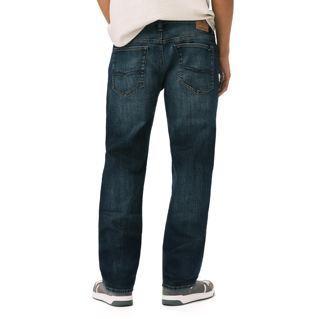 Buffalo David Bitton Men's Relaxed Straight Leg Driven Jean, Crinkled Mid Blue, 32W x 34L