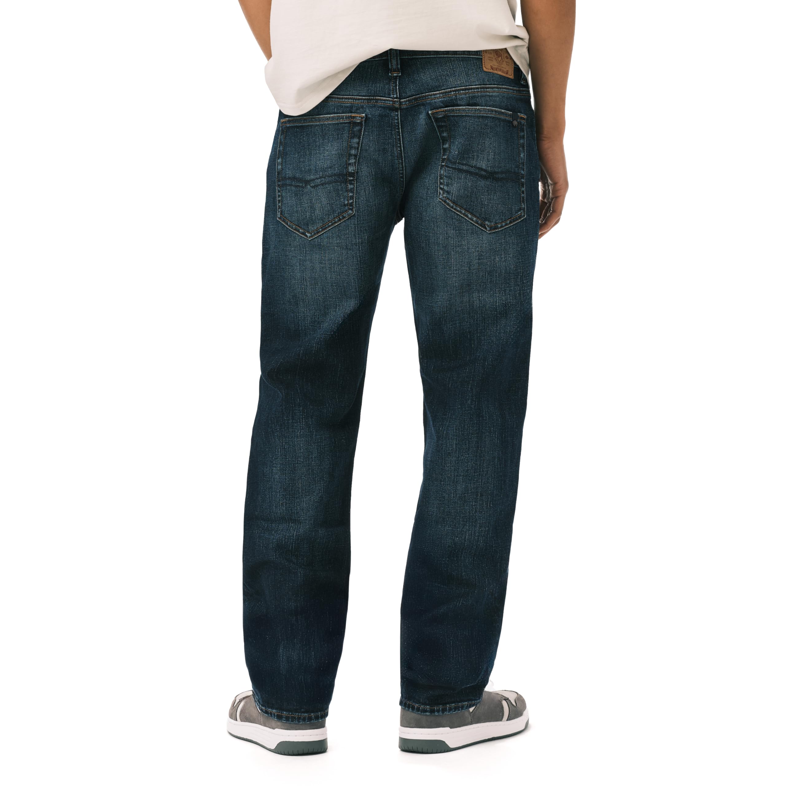 Buffalo David Bitton Men's Relaxed Straight Leg Driven Jean, Crinkled Mid Blue, 32W x 34L