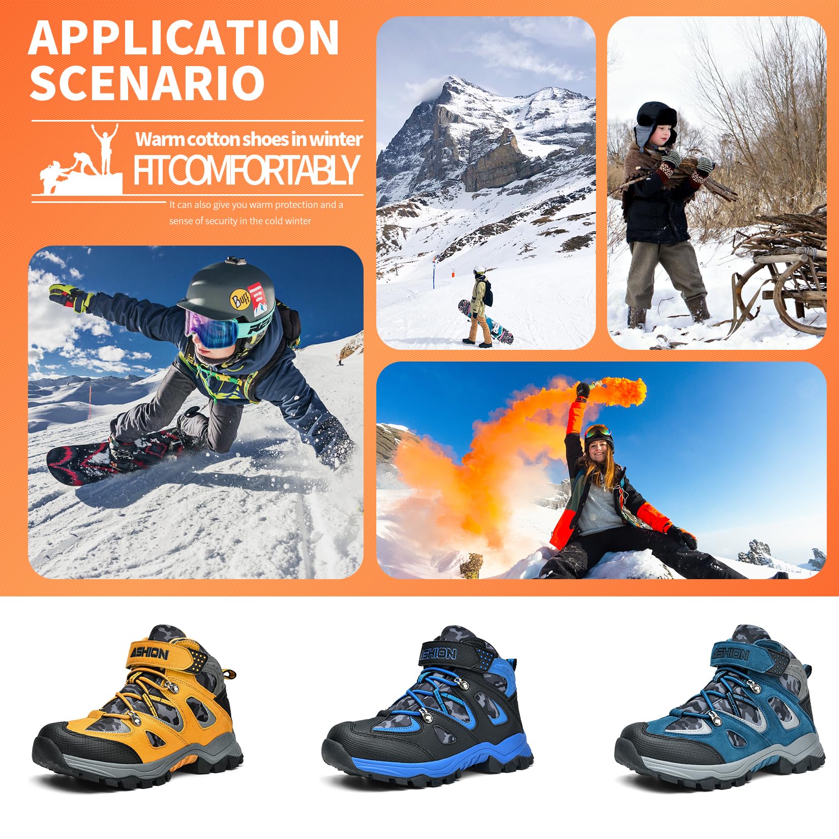 Littleplum Kids Snow Hiking Boots Antiskids Waterproof Booties Outdoor Shoes for Boys Girls Black Blue Size 13 Little Kid