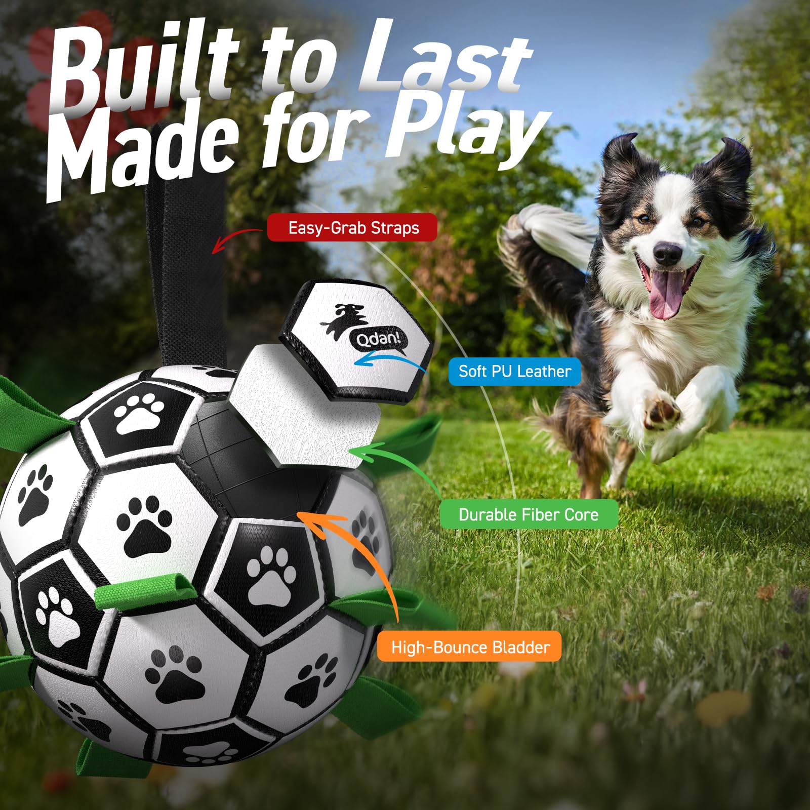 QDAN Dog Toys Dog Balls, World Cup Dog Soccer Ball with Straps, Dog Birthday, Herding Ball, Durable Balls for Small Medium Pet, Puppy Outdoor Toy (6 Inch)