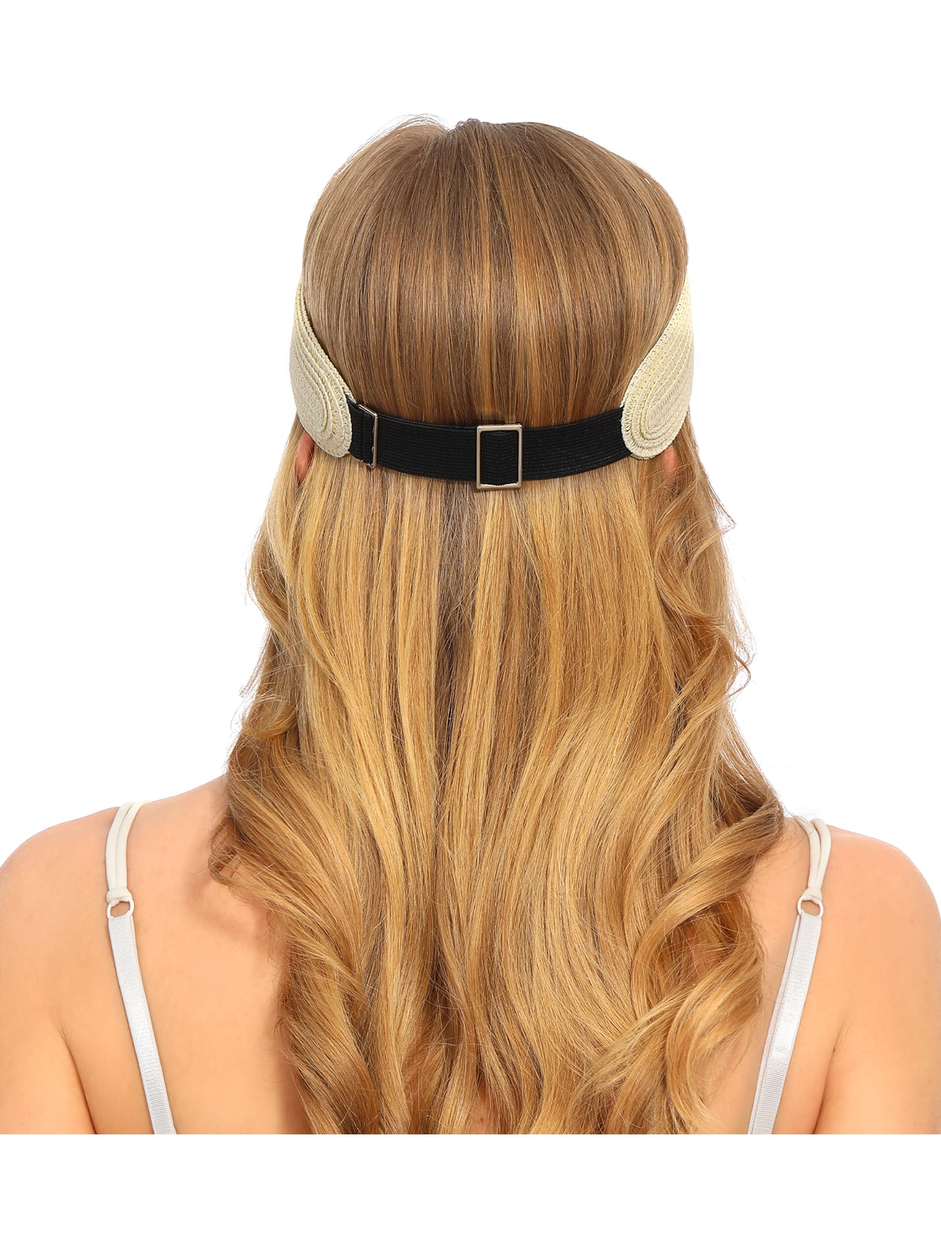 LA CARRIE Wide Brim Straw Visor for Women Sun Hat UV Protection Packable Beach Cap for Summer UPF 50+(Beige)