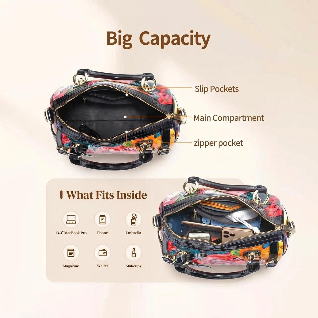 Genuine Leather Bags Flower Purses Floral Bag Tote Handbags for Women Cross Body Hobo Satchel Designer Medium Bag(Doodle)