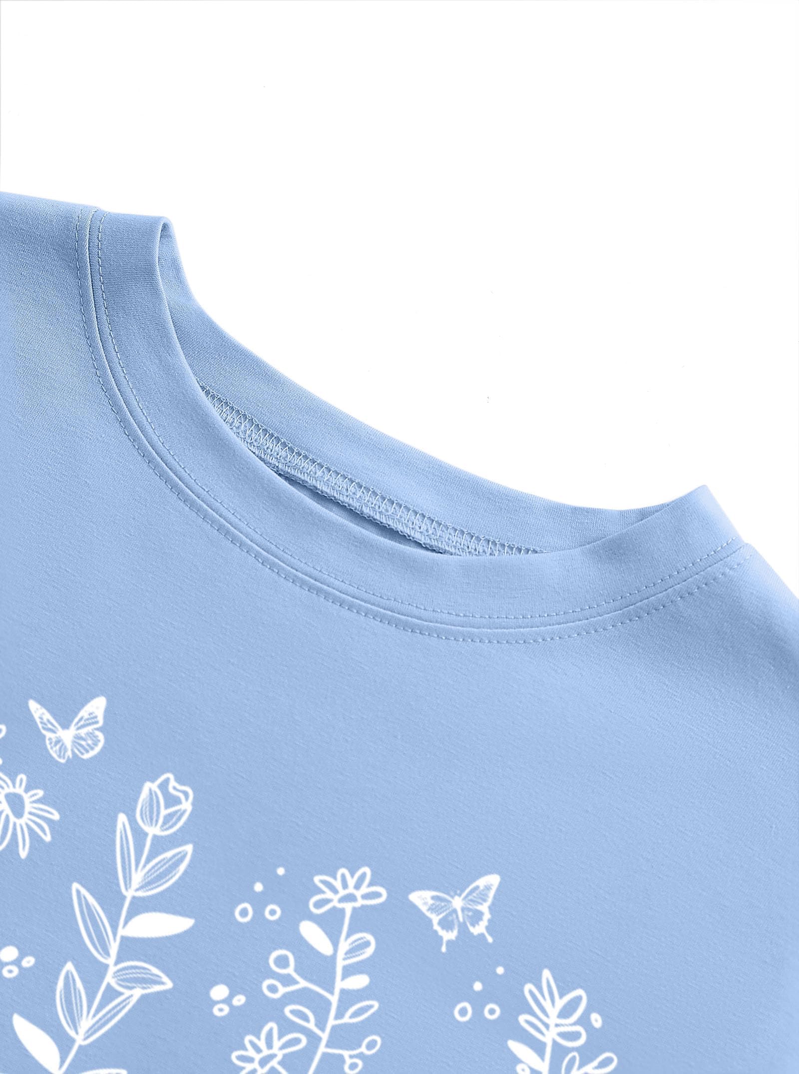 Remidoo Women's Casual Oversized Tshirt Short Sleeve Graphic Tee Flower Loose Shirts Blue Small