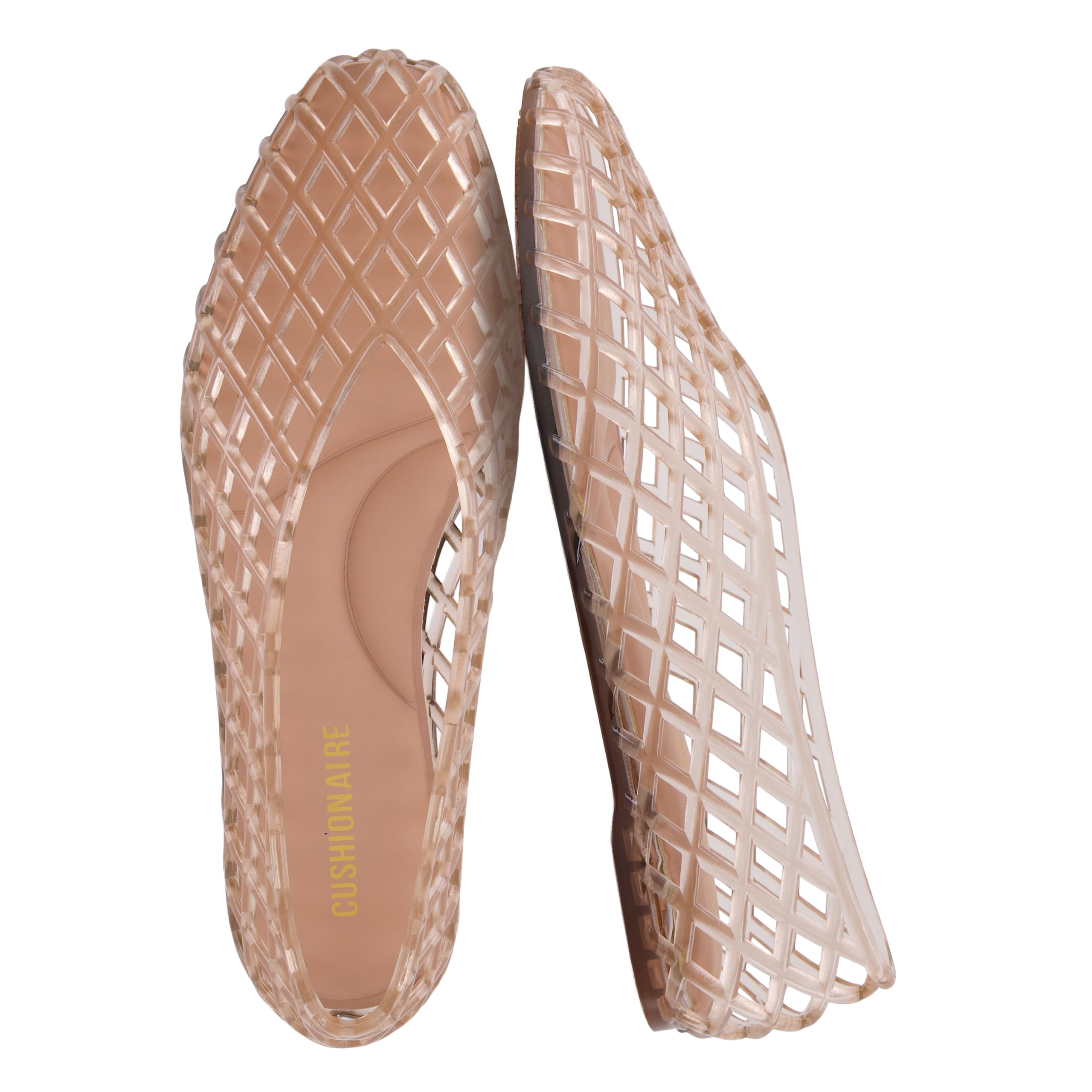 CUSHIONAIRE Siesta Modern Lattice Ballet Flats for Women, Comfortable Slip On Pointed Toe Womens Jelly Shoes, MOCHA 6
