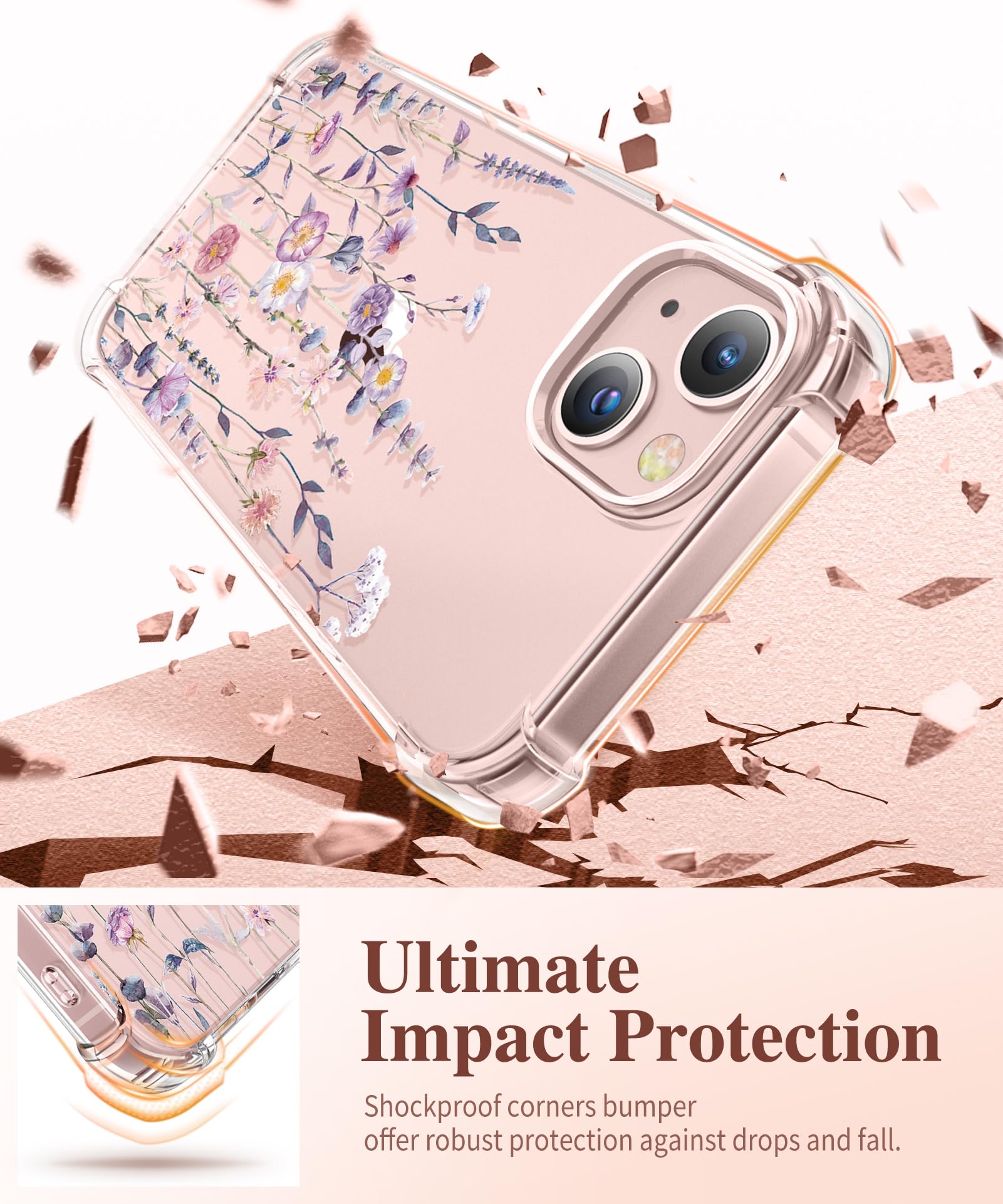 GVIEWIN for iPhone 13 Case Floral, with Screen Protector&Camera Lens Protector,[Non Yellowing] Soft Shockproof Clear Phone Protective Cover for Women, Flower Pattern Design 6.1", Floratopia/Colorful
