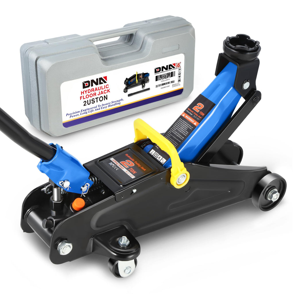 DNA Motoring Low Profile Hydraulic Trolley Service/Floor Jack, 2 Ton (4000 lbs) Capacity, Lifting Range 5.1"-13", Blue, TOOLS-00474