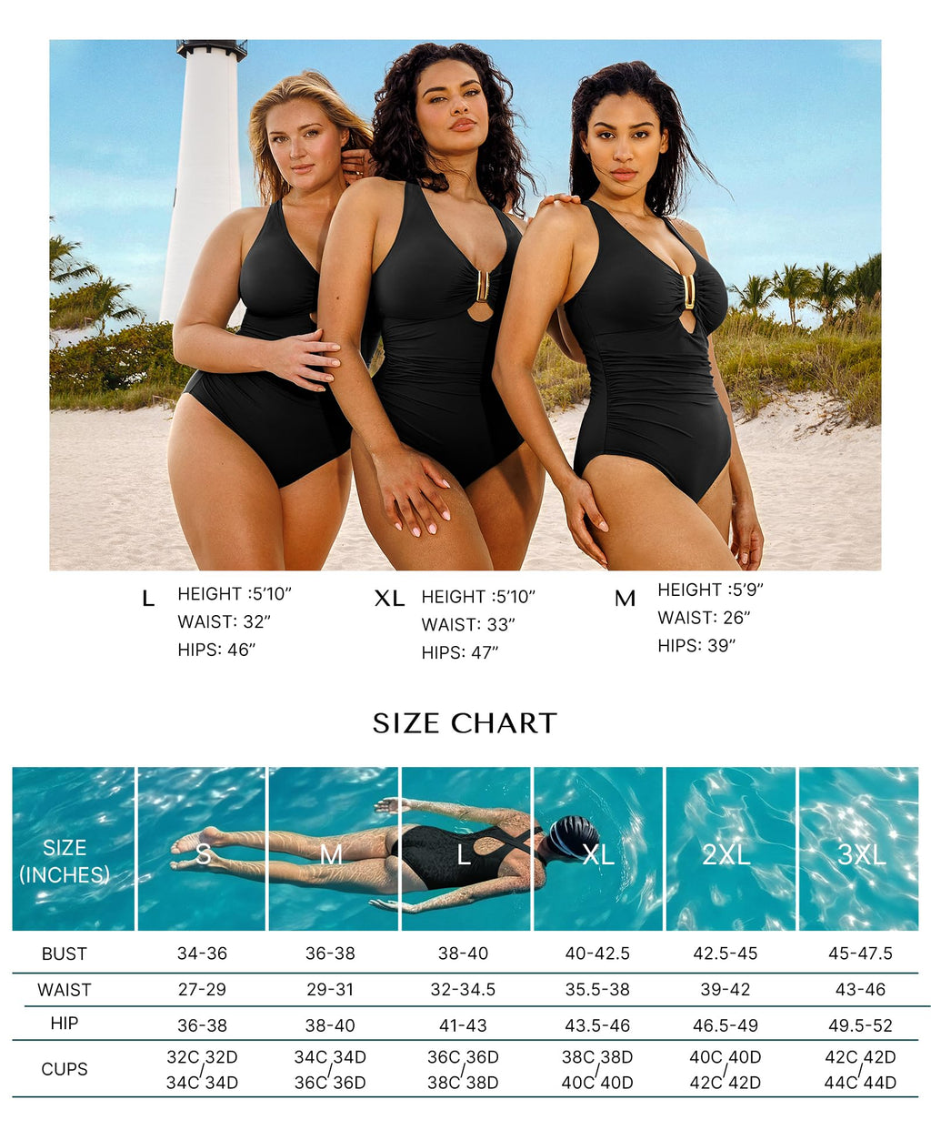 SHAPELLX Tummy Control Swimsuit for Women Ruched V Neck One Piece Bathing Suit Full Coverage Shapewear Swimsuits Black L