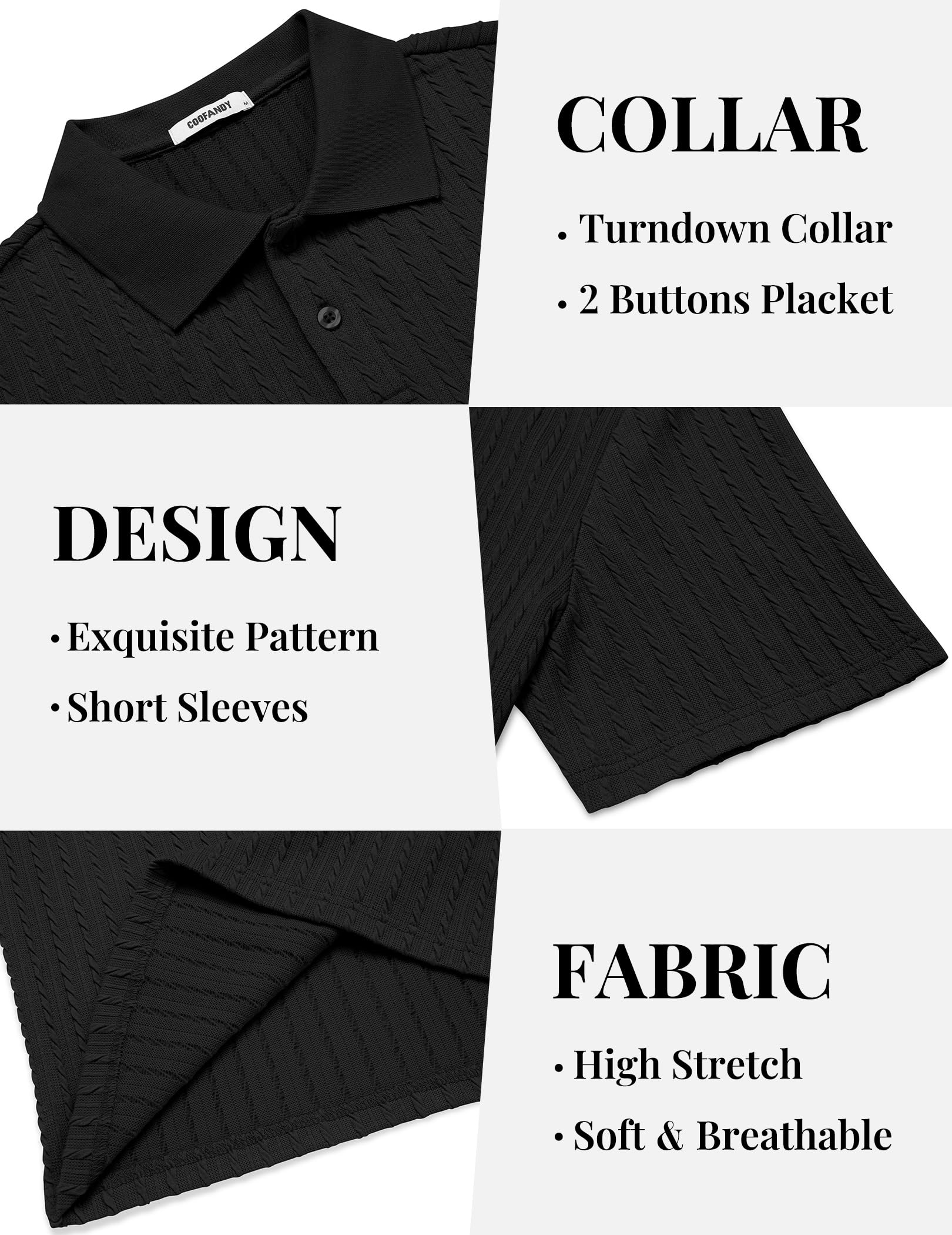COOFANDY Mens Casual Polo Shirts Textured Knit T-Shirts Regular Fit Golf Shirts Summer Vacation Beach Tops