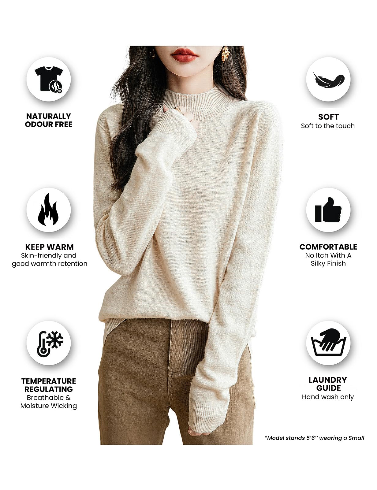 Chanyarn Women's Cashmere Long Sleeve Sweater Mockneck 2025 Fall Winter Seamless Knit Turtleneck Pullover Warm Soft 100% Merino Wool Sweater (Dark Red,L)