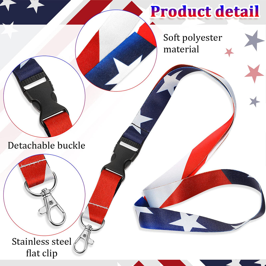 Outus 8 Pieces Patriotic Key Lanyards 4th of July 250th Anniversary Independence Day with American Flag Design for ID Cards Keys Badge Holders Multi Color Neck Straps for Office and Holiday