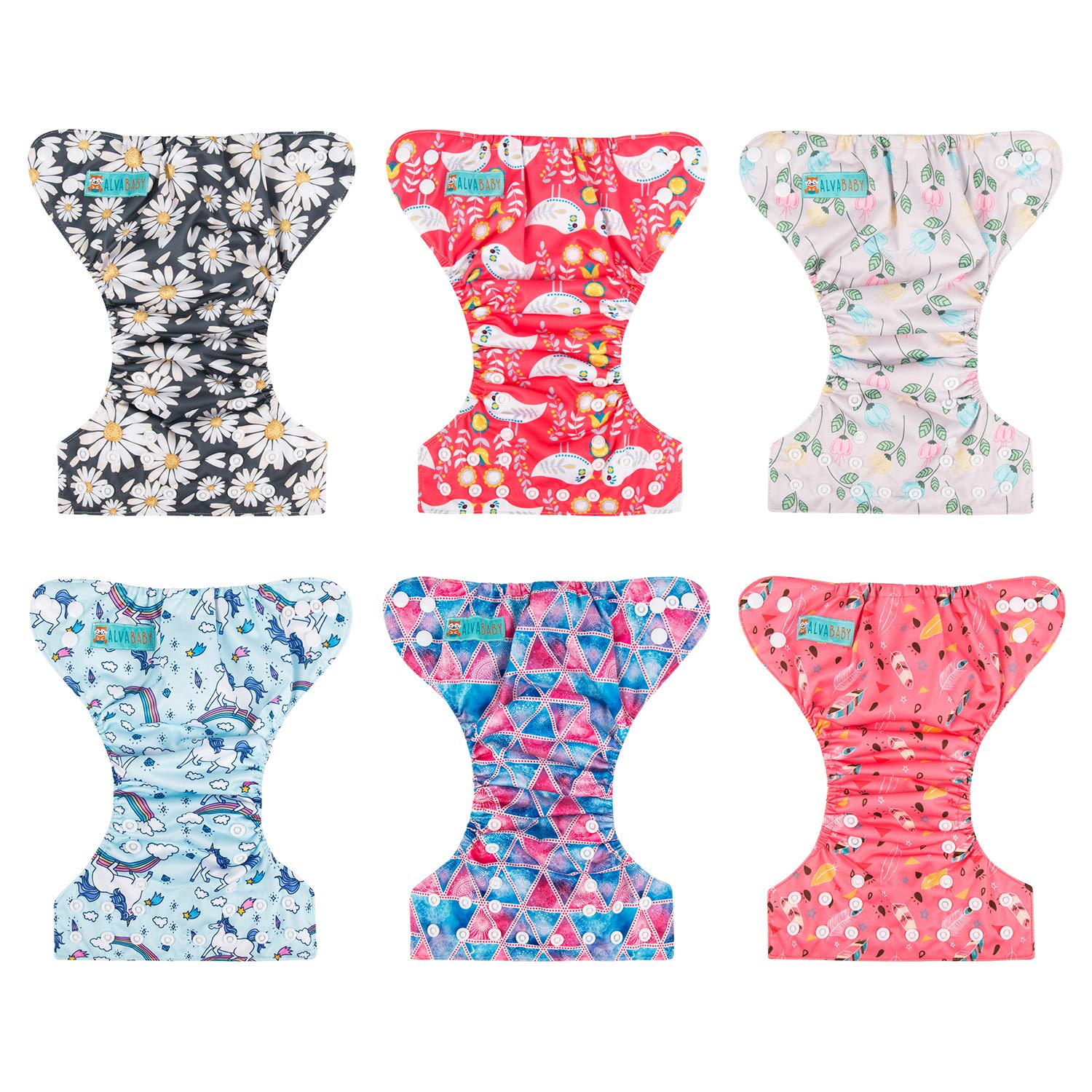 ALVABABY 6pcs with 12 Inserts Baby Cloth Diapers Pocket Newborn Diaper for Less Than 12pounds Baby Snaps Cloth Diapers Nappy