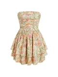CIDER Women's Summer Floral Mini Dress Strapless Cocktail Dresses Tube Ruffle Hem Vacation Outfits